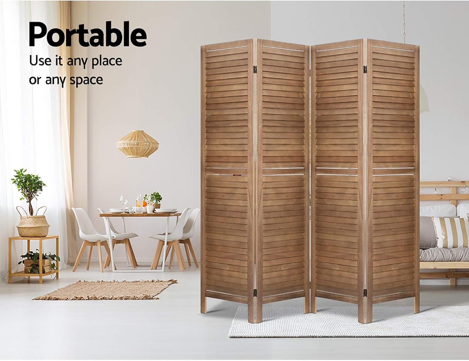 Artiss 4 Panel Room Divider, Folding Wooden Privacy Portable Screen Shelf Dividers Partition Wall Screens Home Pet Child Indoor Balcony Bedroom Furniture, Separator Water-Resistant Brown image number 5