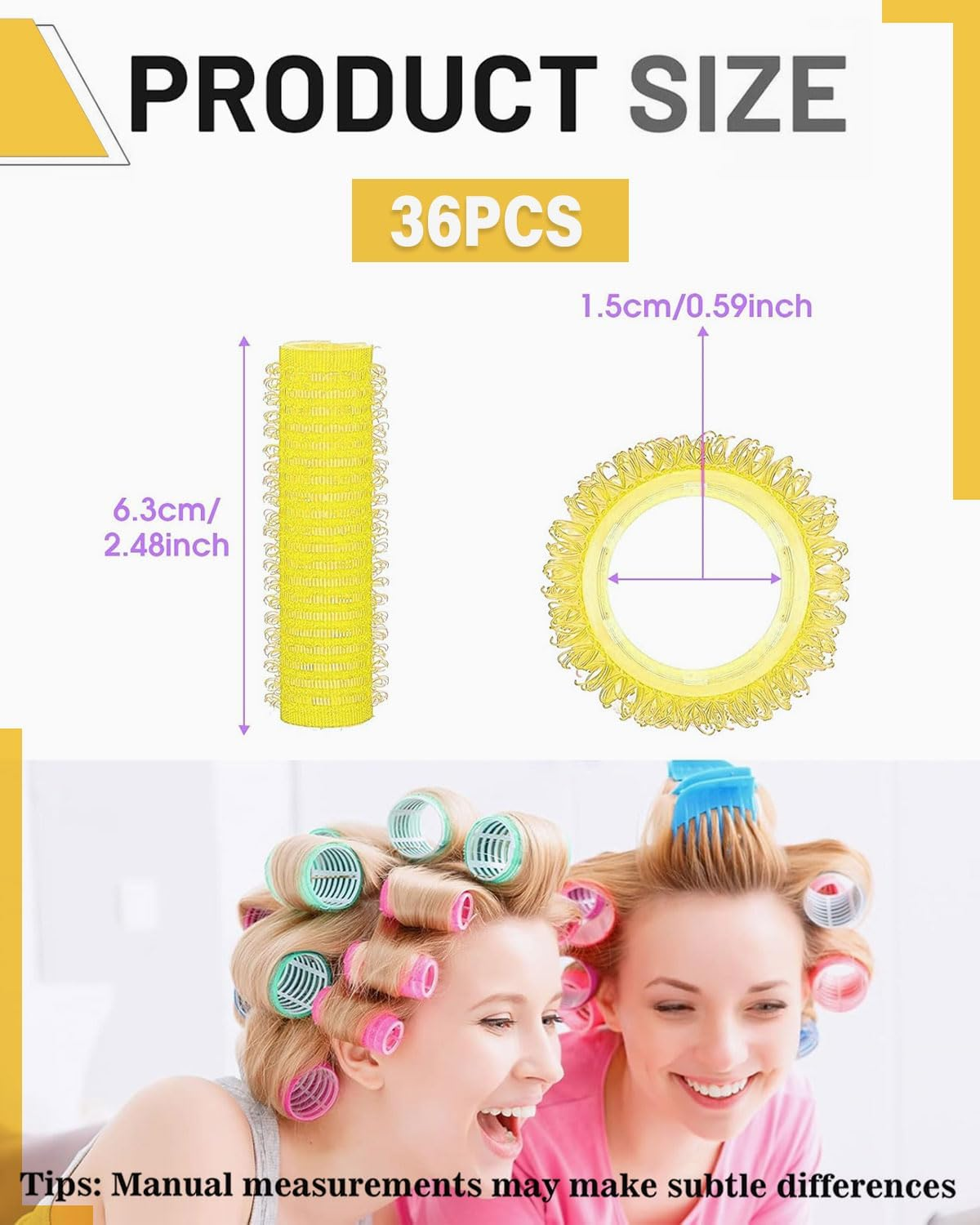 TPZORJX 37 Pieces Manual Hair Rollers Self Adhesive Hair Rollers for Salons, Barber Shops, Rat Tail Combs, DIY Curling Irons with Steel Needle Tip Combs (Gold)