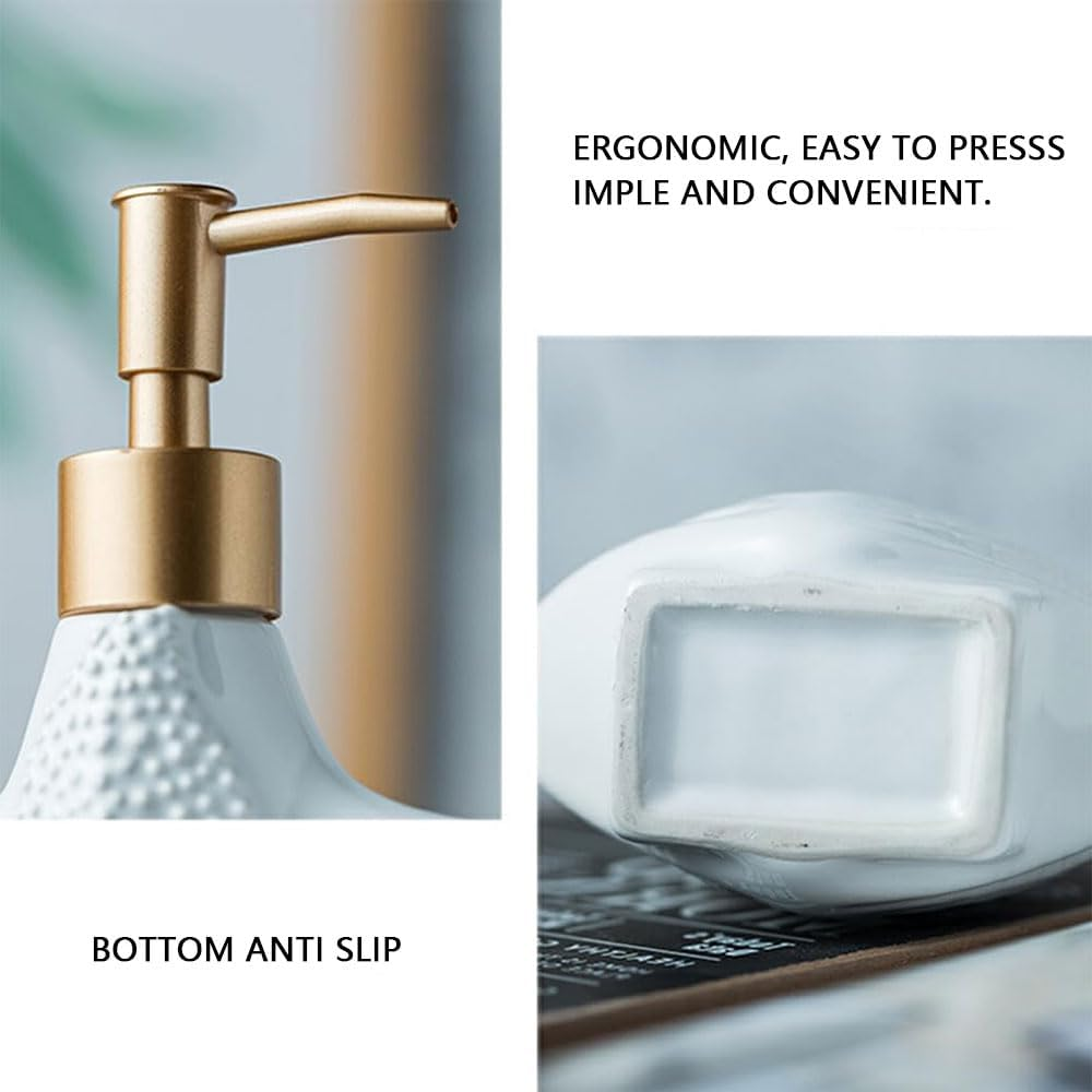 HYAVIA 2 Pack Nordic Ceramic Lotion Bottles, Refillable Soap Dispenser Set with Golden Pump, Shell & Starfish Design for Bathroom D&eacute;cor, Shampoo, Conditioner & Body Wash, 18&times;12Cm image number 5