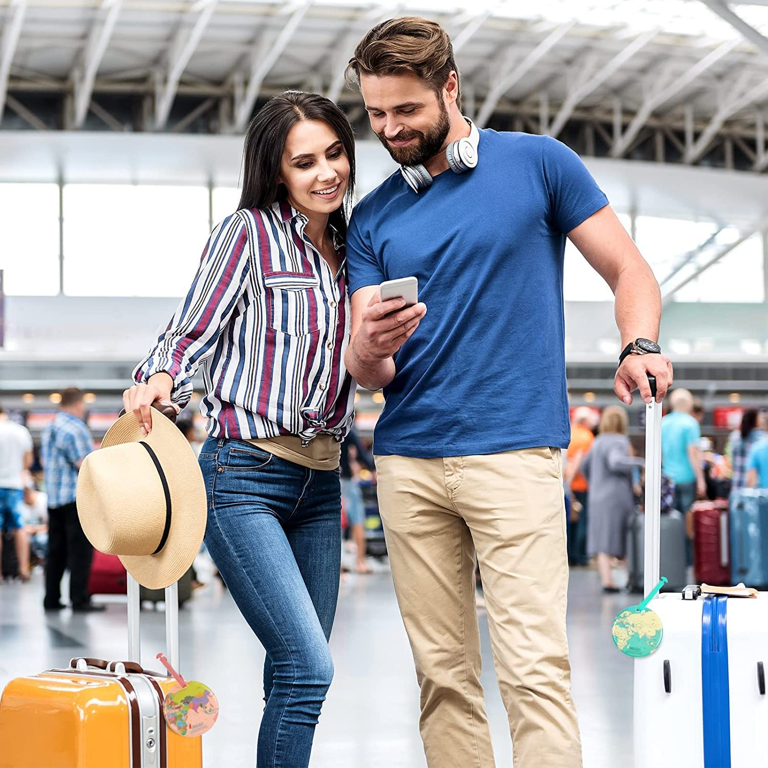 PVC World Map Luggage Tags Suitcase Tags, 4Pcs World Map Travel Luggage Suitcase Labels, round World Map Travel Luggage Tags image number 6