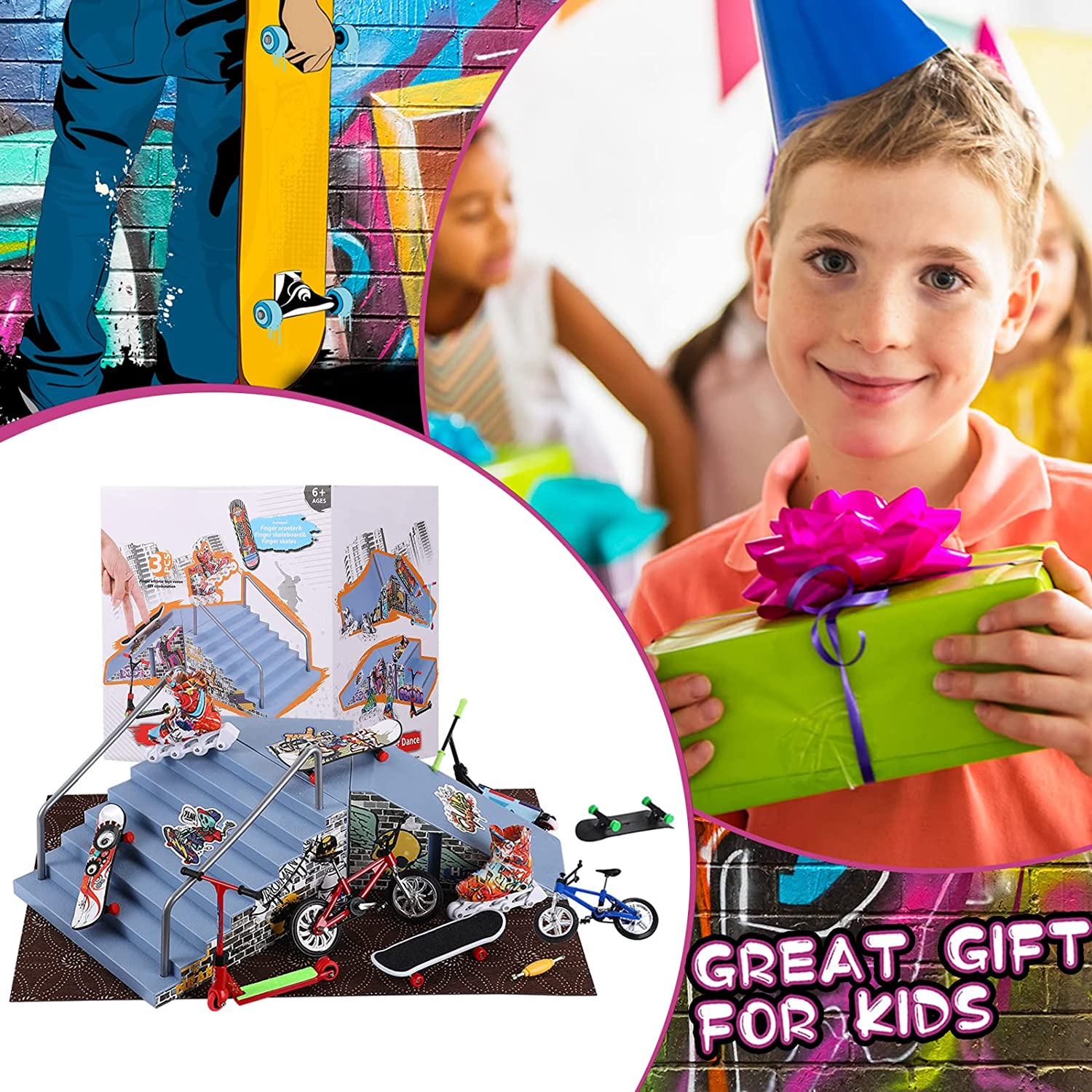 Fingerboard Ramps Kit - 24 Pcs Skatepark Set with Mini Toy Accessories Including Roller Skate, Bike, Scooter, and Hand Board image number 1