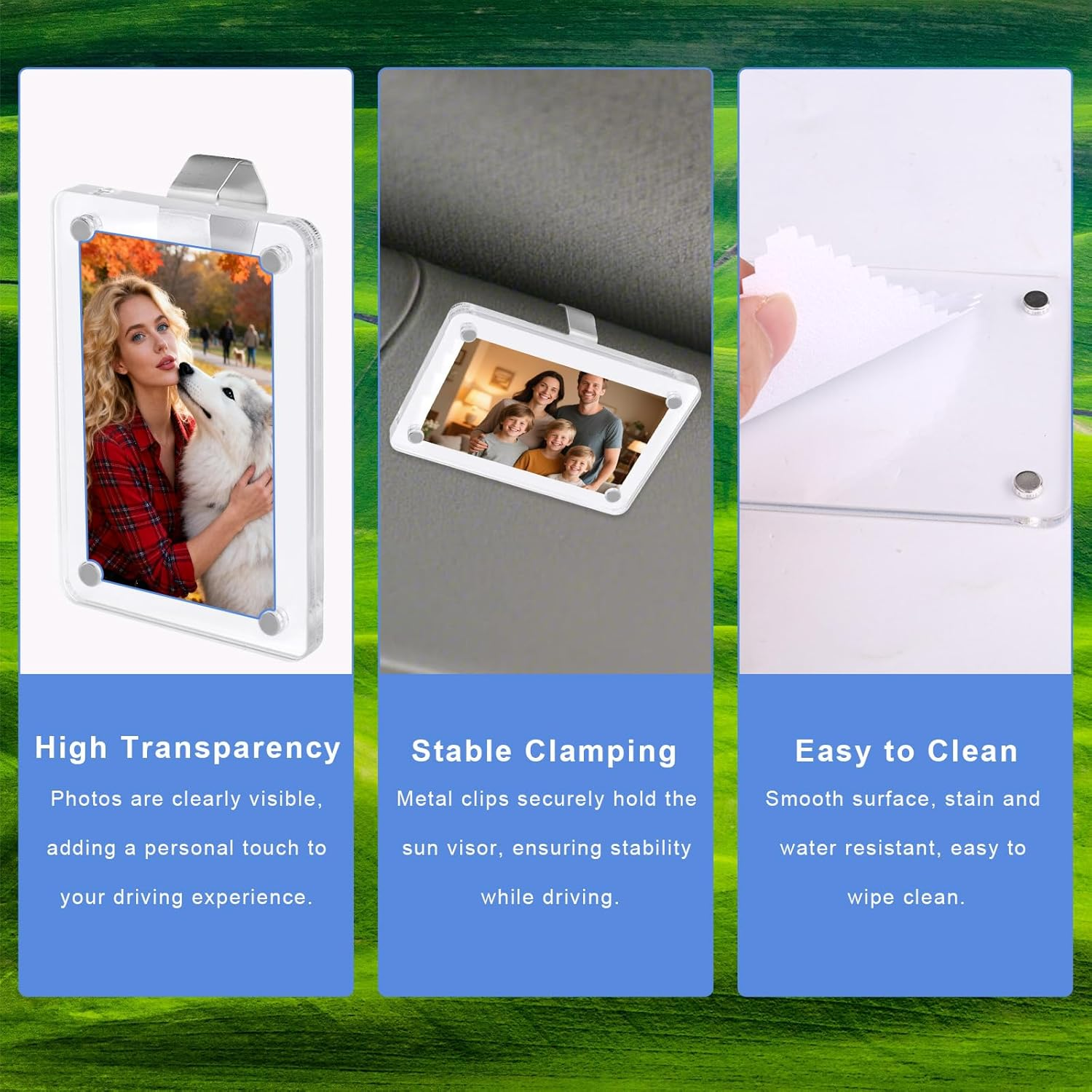 2Pcs Car Picture Holder, Clear Acrylic Magnetic Car Visor Photo Clip Personalized 3" & 4" Size Picture Frame for Sunshade Vent Dad Mother Kid Pet image number 5