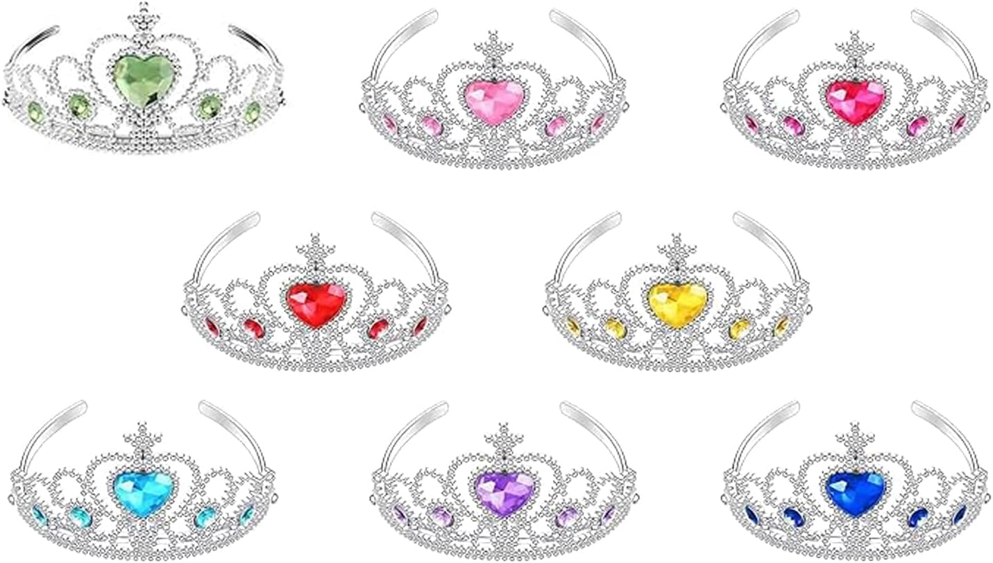 S & E TEACHER'S EDITION 8 Pcs Tiaras Crown Set, Princess Dress up Costume Birthday Party Favor Headwear, Hair Decoration, Accessories Kid Birthday for Boys & Girls. image number 3