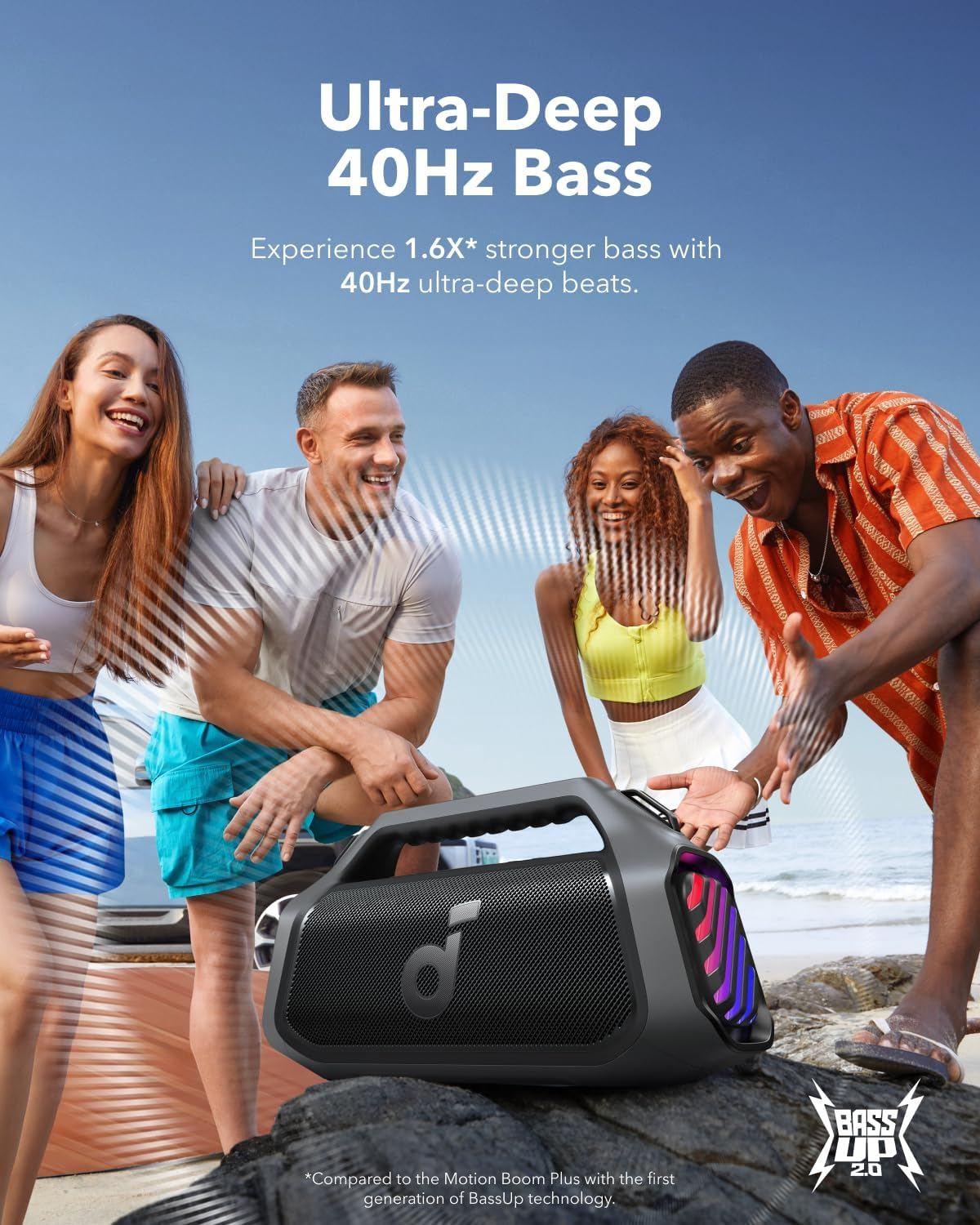 Soundcore Boom 2 plus Outdoor Speaker, 140W, 2+2 Channel, Bassup 2.0, 20H, Fast Charge, IPX7 Waterproof, RGB Lights, USB-C, Power Bank, BT 5.3, Portable Bluetooth Speaker, Camping, Beach, Backyard image number 6