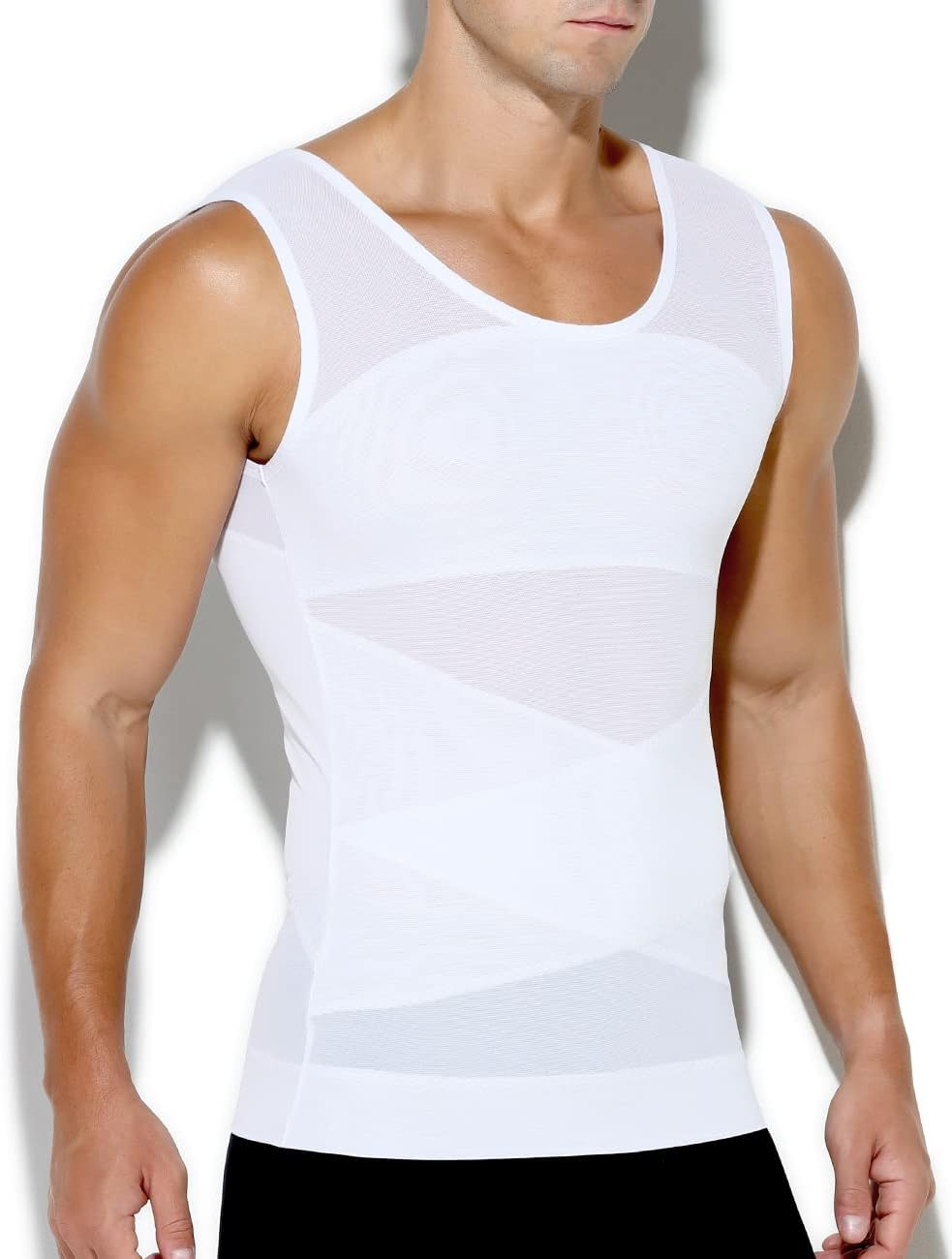 Arjen Kroos Men'S Compression Mesh Tank Top Slimming Body Shaper Vest Undershirts Tummy Control Shapewear
