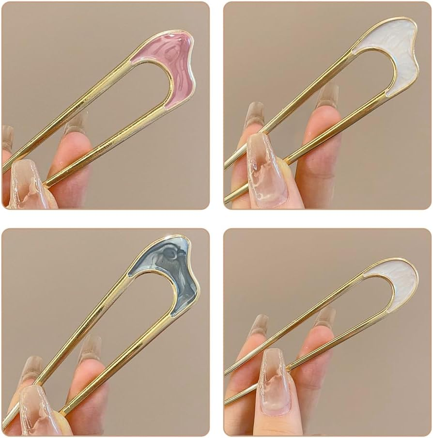 Visxcnu 6 Pieces French Hair Pins, U Shaped Metal Hairpins 2 Prong Updo Chignon Pins for Weddings Dating Vintage Hair Fork Hair Pin for Girls Women Hair Accessories image number 6