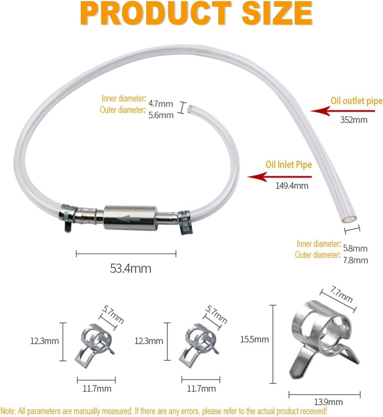 IONPSHG Brake Bleeder Hose One Way Check Valve Motorcycle Brake Fluid Replacement Kit Aluminum Body with Soft Tube Universal Brakes Bleeder Tool Cars Accessories for Car Motorbike Bike ﻿ (1) image number 1