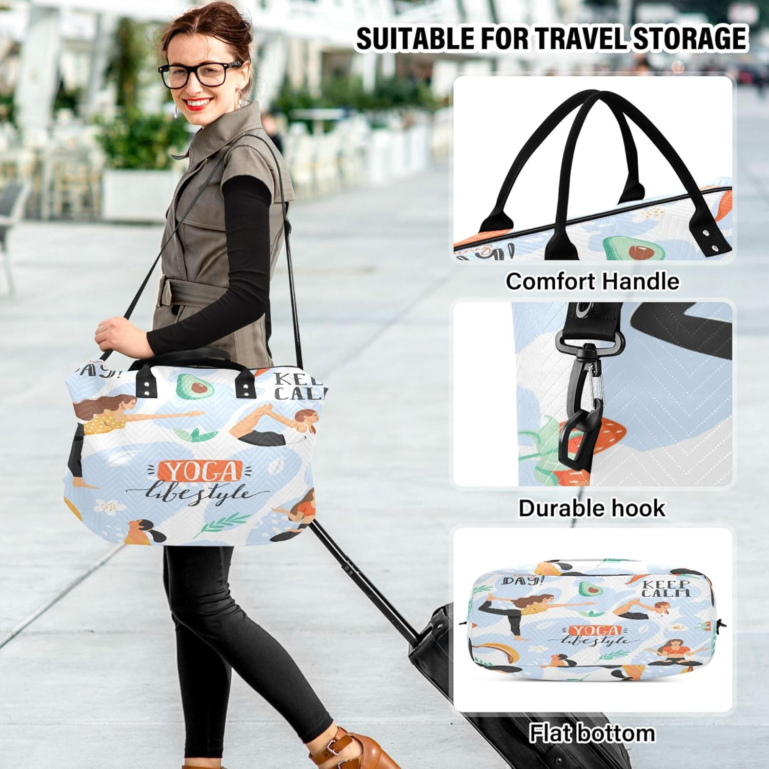 Travel Duffel Bag Gym Bag Large Carry on Airport Bag with Toiletry Bag for Trekking 2 Pcs Set Women in Various Yoga Poses, Multi, 1 Size, Modern/Fitted, Multi, 1 Size, Modern/Fitted image number 1