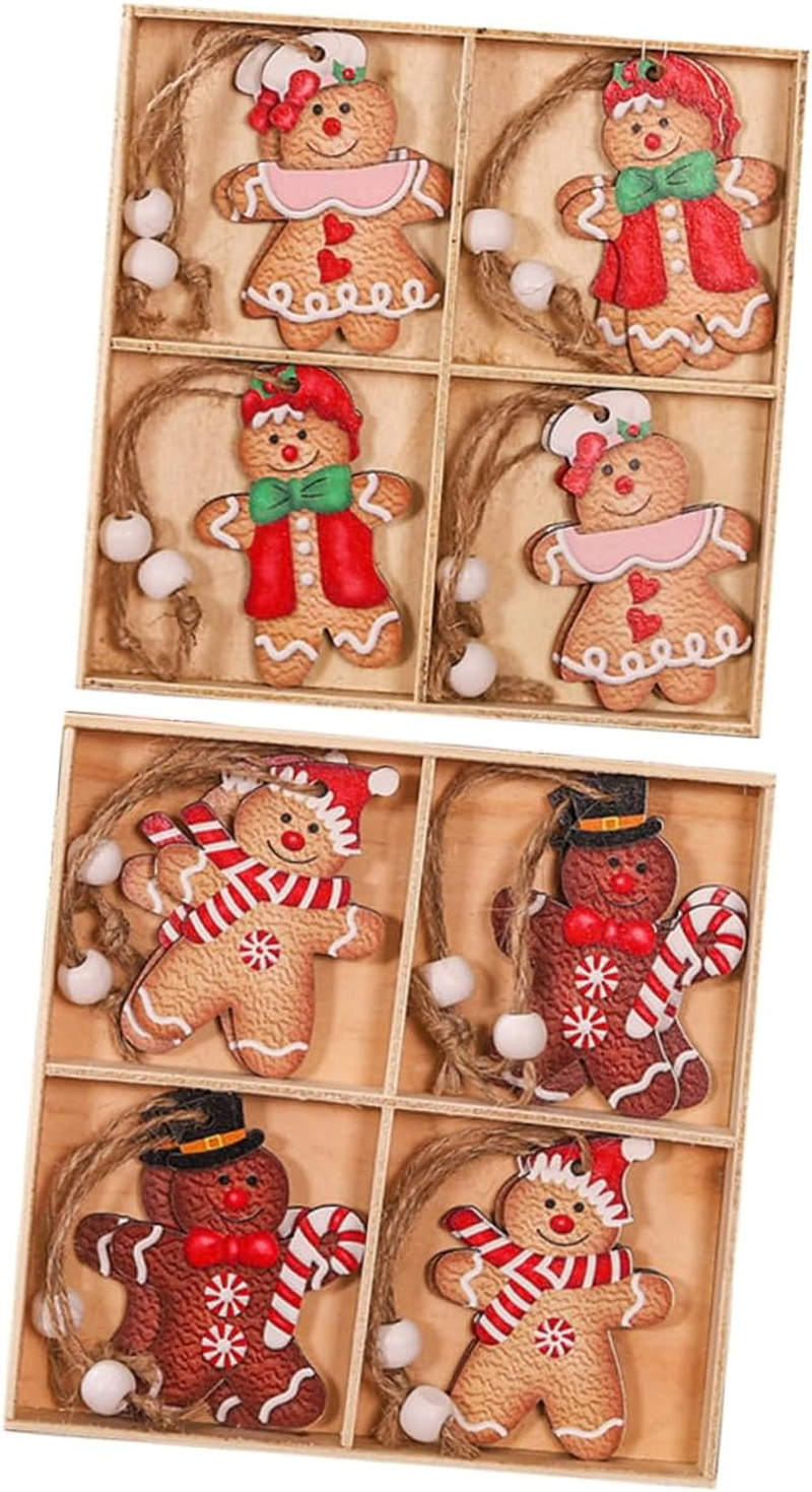 2 Boxes Gingerbread Man Wooden Hanging Ornament Xmas Tree Decor Cartoon Couple Doll Pendant for Window Party Decoration Lightweight image number 5