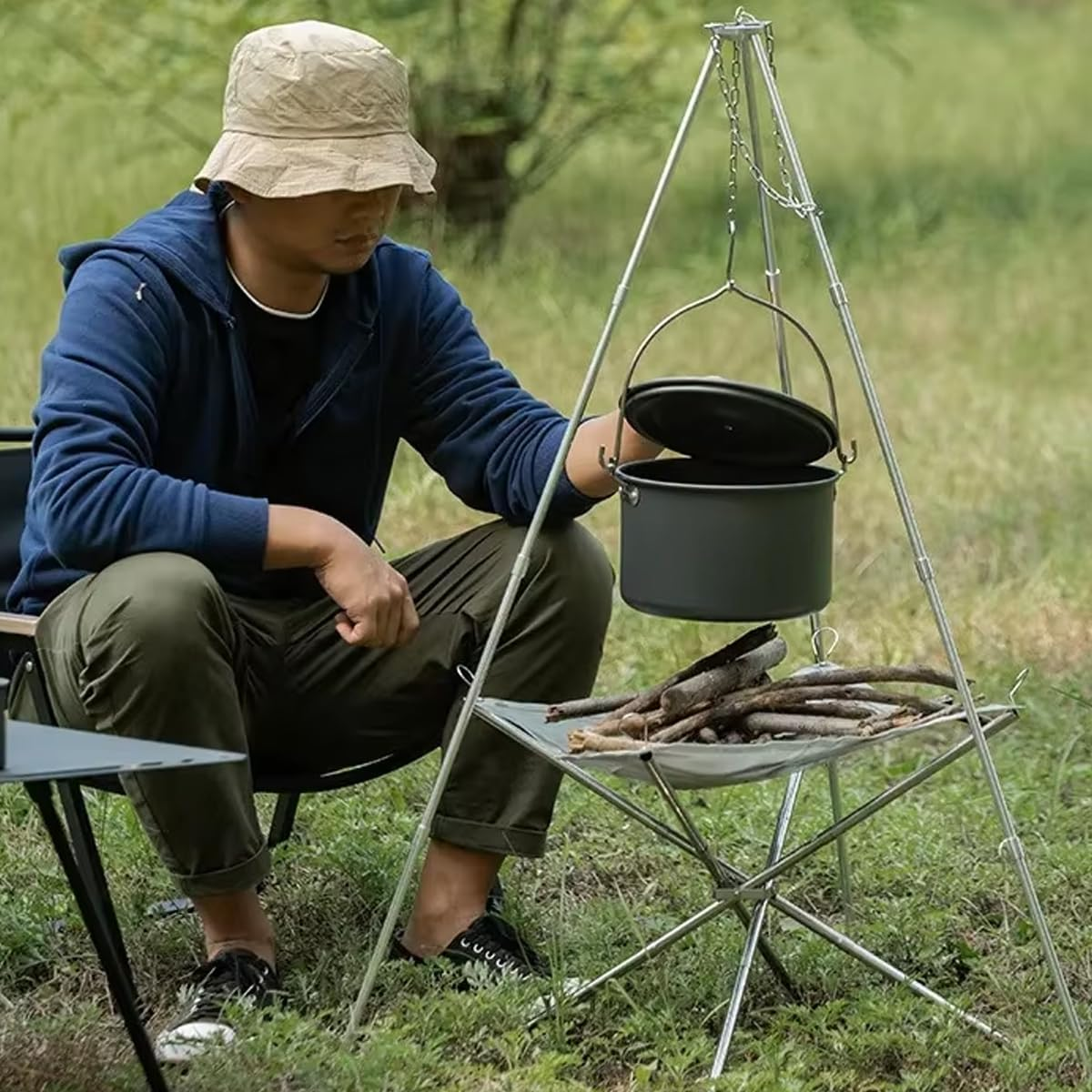 AIMALL Outdoor Camping Bonfire Tripod &ndash; Aluminum Alloy Hanging Pot Fire Bracket for Picnic and Cooking &ndash; Adjustable Height with Chain &ndash; Portable Camping Supplies image number 5