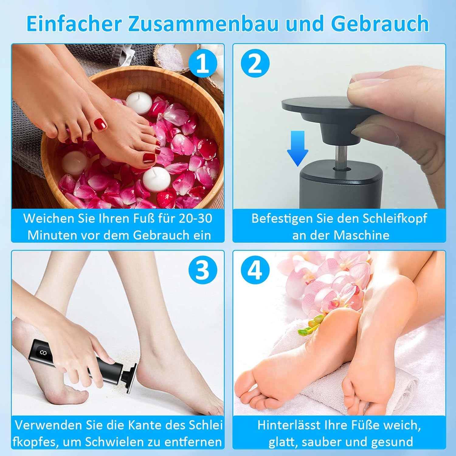 Electric Callus Remover, Rechargeable 9 Adjustable Speed Callus Remover with 30 Replacement Pads, Foot Care Device Pedicure for Dead/Hard/Cracked Skin, 2 in 1 for Foot and Hand Care image number 1