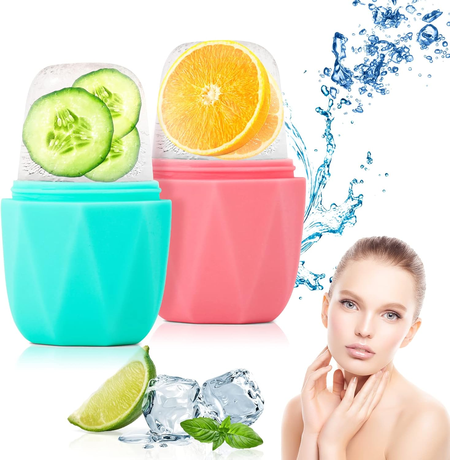 Qewro 2Pack Ice Roller for Face, Silicone for Tone Skin, Reusable Eye Puffiness Relief, Ice Roller Mold for Neck, Facial Roller to Remove Fine Lines Pores anti Wrinkles (Pink and Green) - Pink And Green image number 3