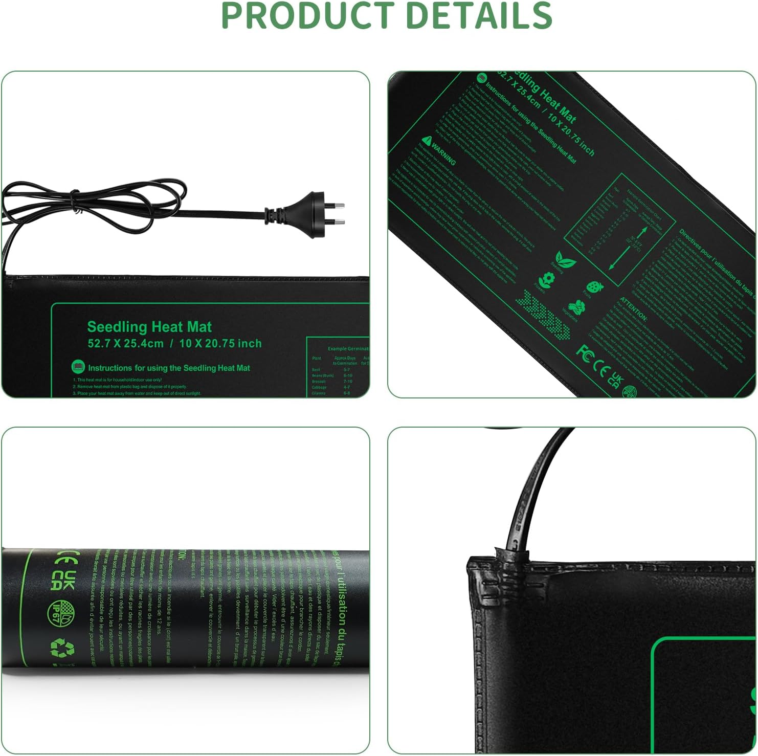 Seedling Heat Mat,2 Pack Hydroponic Heating Pad,Warm Hydroponic Heating Pad for Plant Greenhouse Incubator, Seed Germination, Australian Plug(52 X 25Cm/10 X 20.75 Inch) image number 3