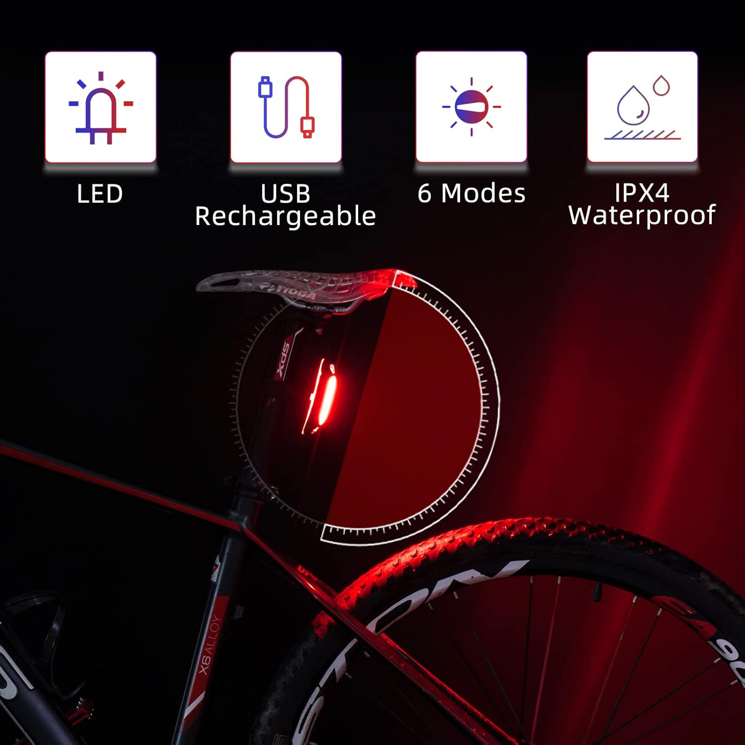 ROCKBROS Bike Tail Light USB Rechargeable Bicycle LED Rear Light Bright Warning Cycling Light Safety Light Multiple Modes for Road MTB Taillight