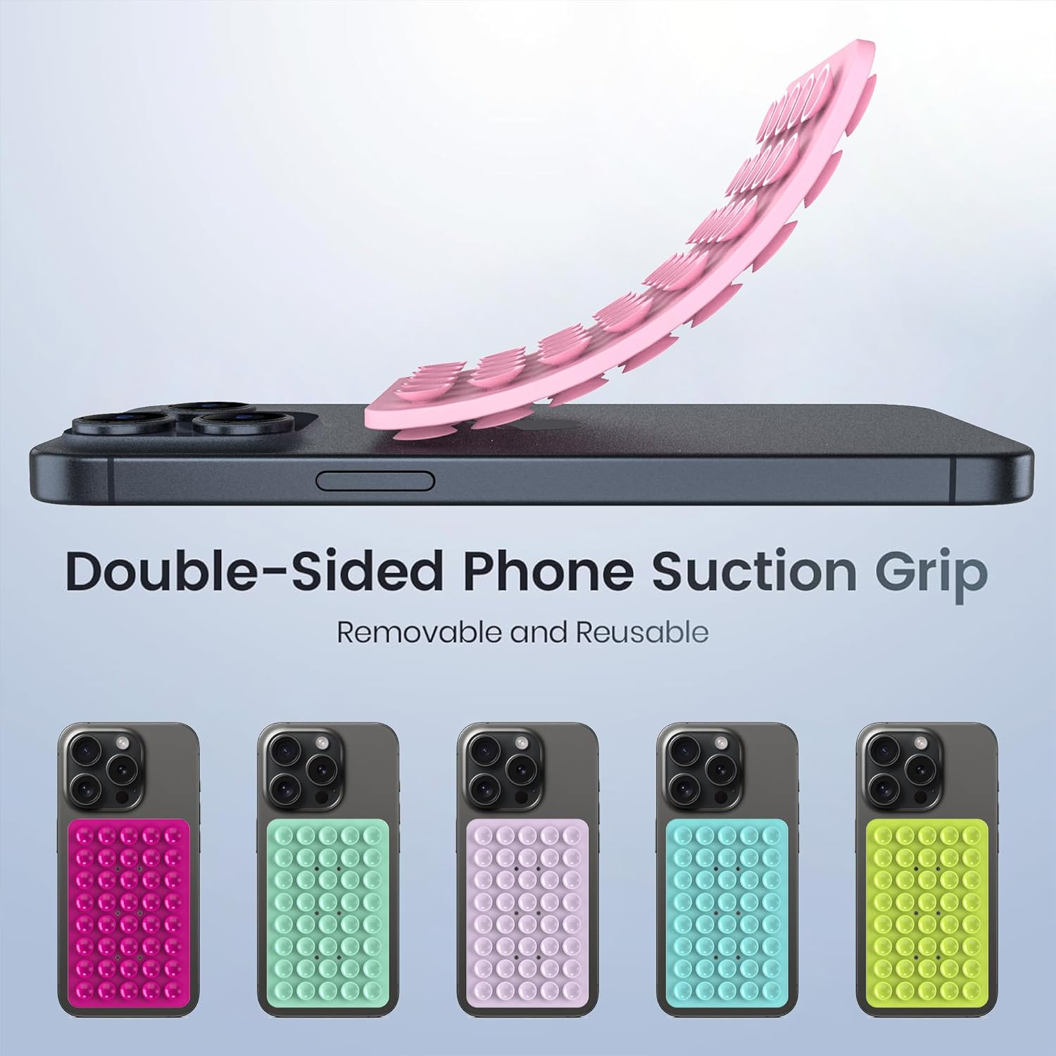 2PACK Silicone Double Sided Suction Phone Case Mount, Detachable Hands Free & Strong Grip Holder for Selfies & Videos, Compatible Iphone Android (Light Pink, 2Pack 40 Suction Cups) image number 5