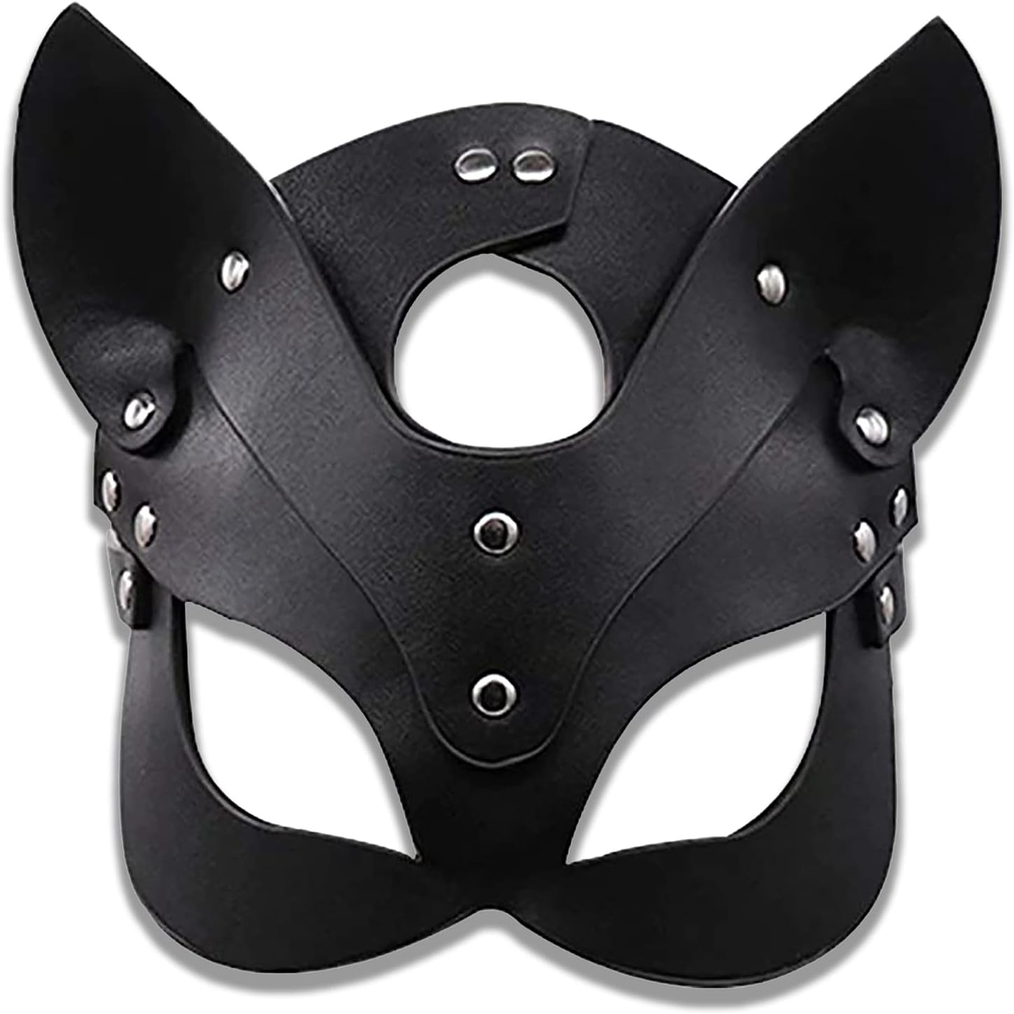 Woman Leather Cat Mask Costume Bunny Fox Masks,Animal Half Face Mask Cosplay Halloween Party Women Ladies - A.Black-Cat image number 4