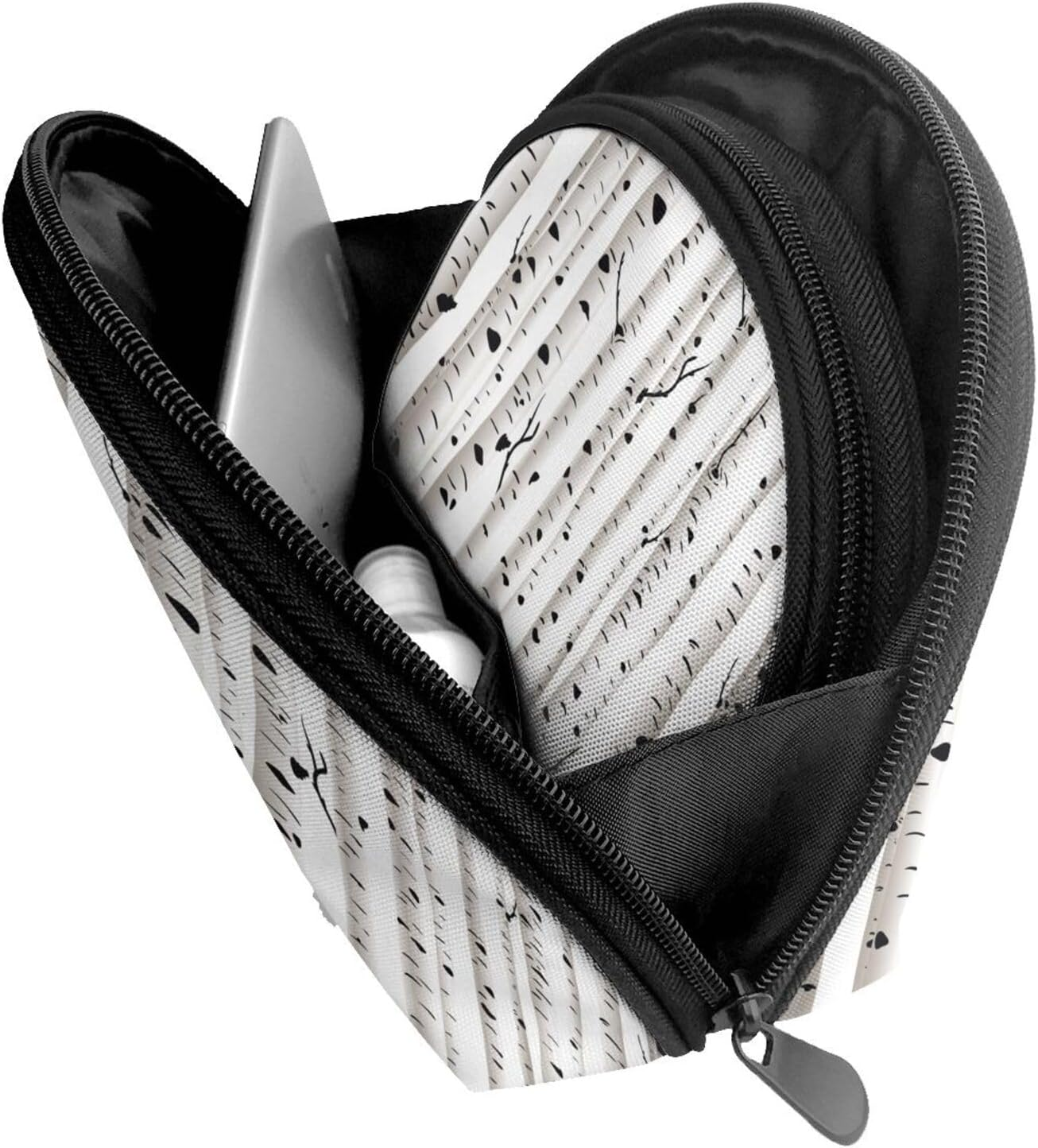 Coin Pouch Makeup Bags Set, 2 Piece Shell Shape Cosmetic Bag with Pockets for Daily Travel Handbag Lipstick Keys Toiletry, Personalized Print Birch Tree