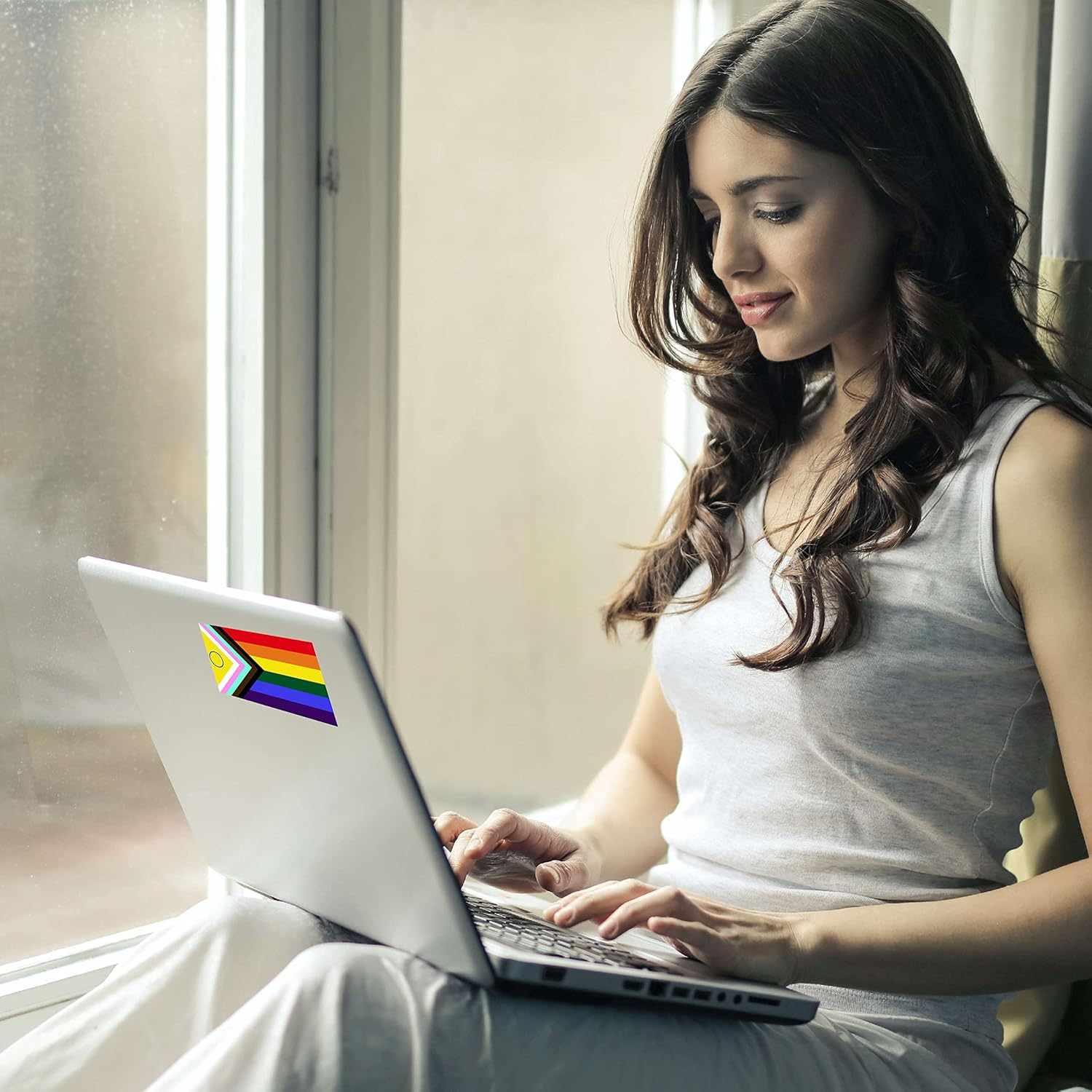 5 PCS Inter-Sex Inclusive Pride Flag Sticker,Lgbt Rainbow LGBT Banner Decal for Car Bumper Window Laptop