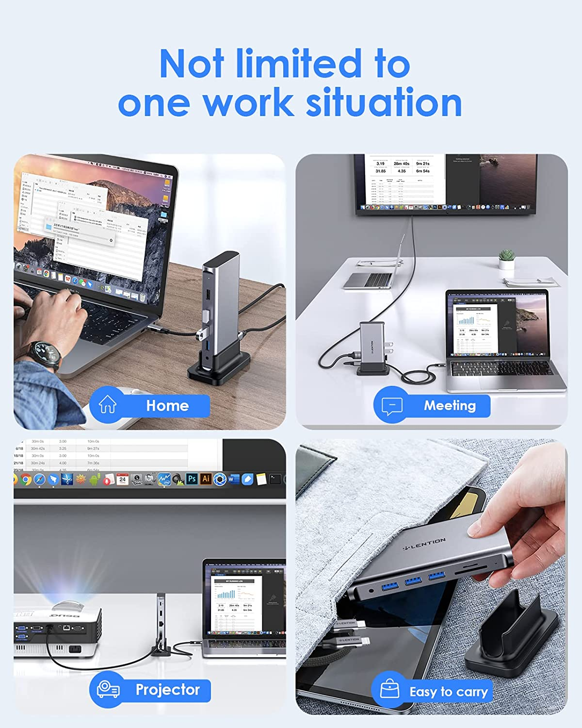 LENTION USB C Docking Station with 100W PD, 4K HDMI, Gigabit Ethernet, USB 3.0/2.0 & Aux Adapter Compatible 2023-2016 Macbook Pro, Mac Air/Surface, More, Stable Driver Certified (CB-D53, Space Gray) image number 2