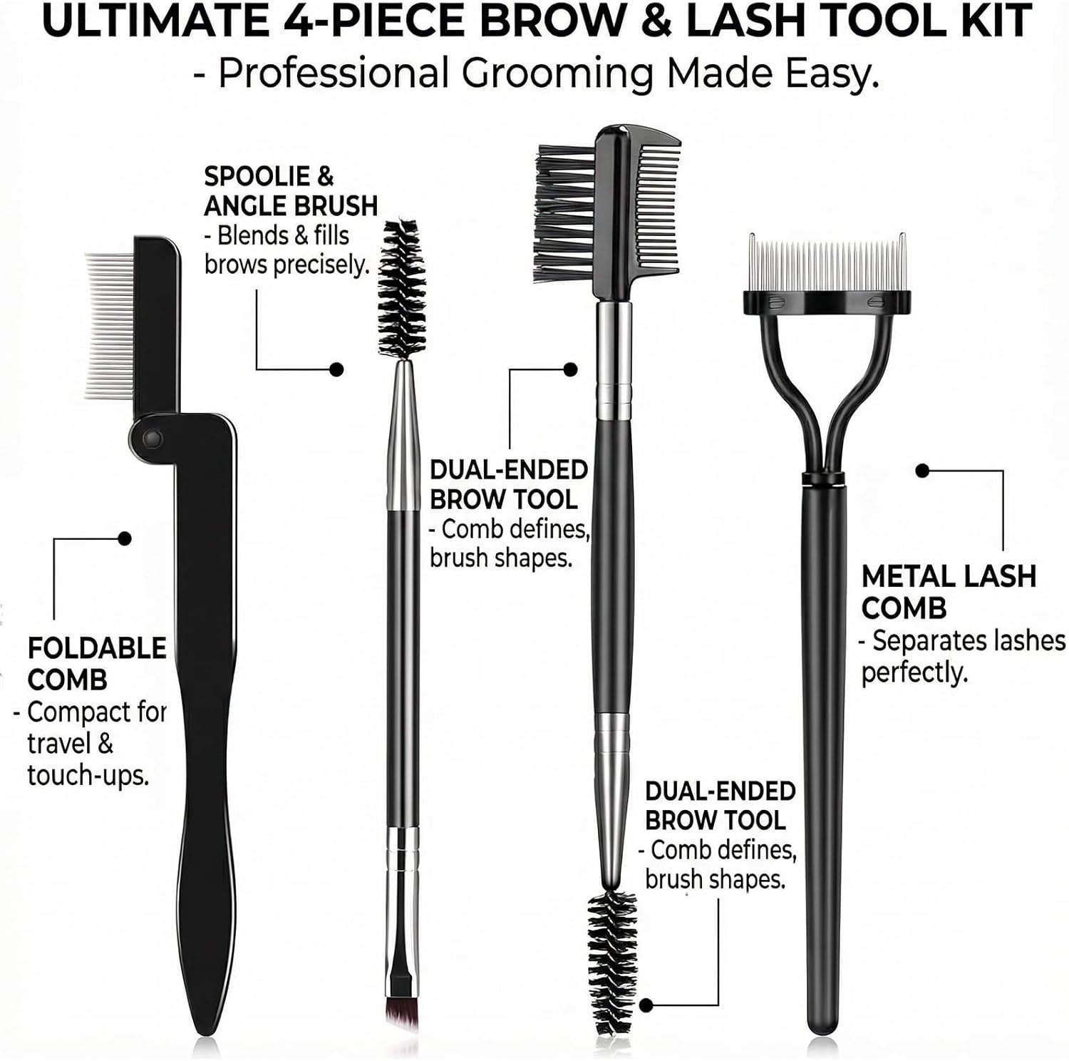 JANGJANG Eyelash Comb Lash Separator Tool, Professional Lash Comb and Brow Brush Set, Stainless Steel Fine Teeth for Eyelash and Eyebrow Care, Lash Spoolie for Daily Makeup Use, 4 Piece Set image number 6