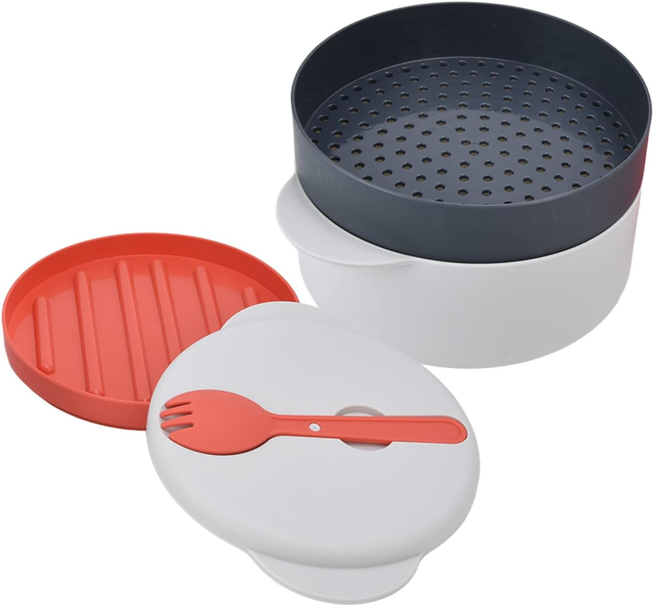 Microwave Steamer Cookware, 2L Multi Layer Stackable Microwave Cooker with Spoon & Lid Multifunctional Steamer Bowl Basket Food Container Microwave Steaming Container with Handle image number 3