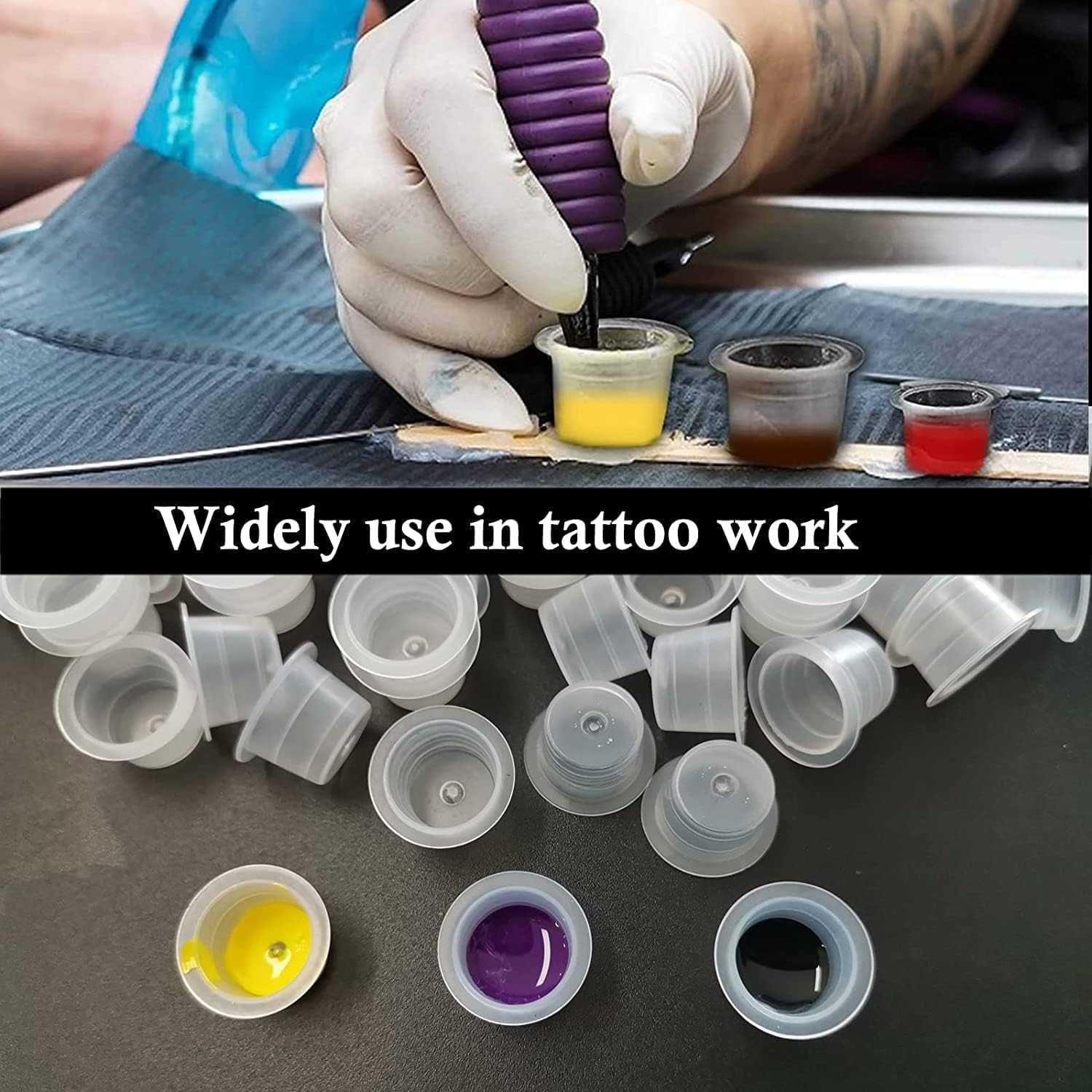 TONBAO 300PCS Mixed Tattoo Ink Cups #8 Small #11 Medium #14 Large Pigment Ink Caps Plastic Container Cup Tattoo Accessory image number 3