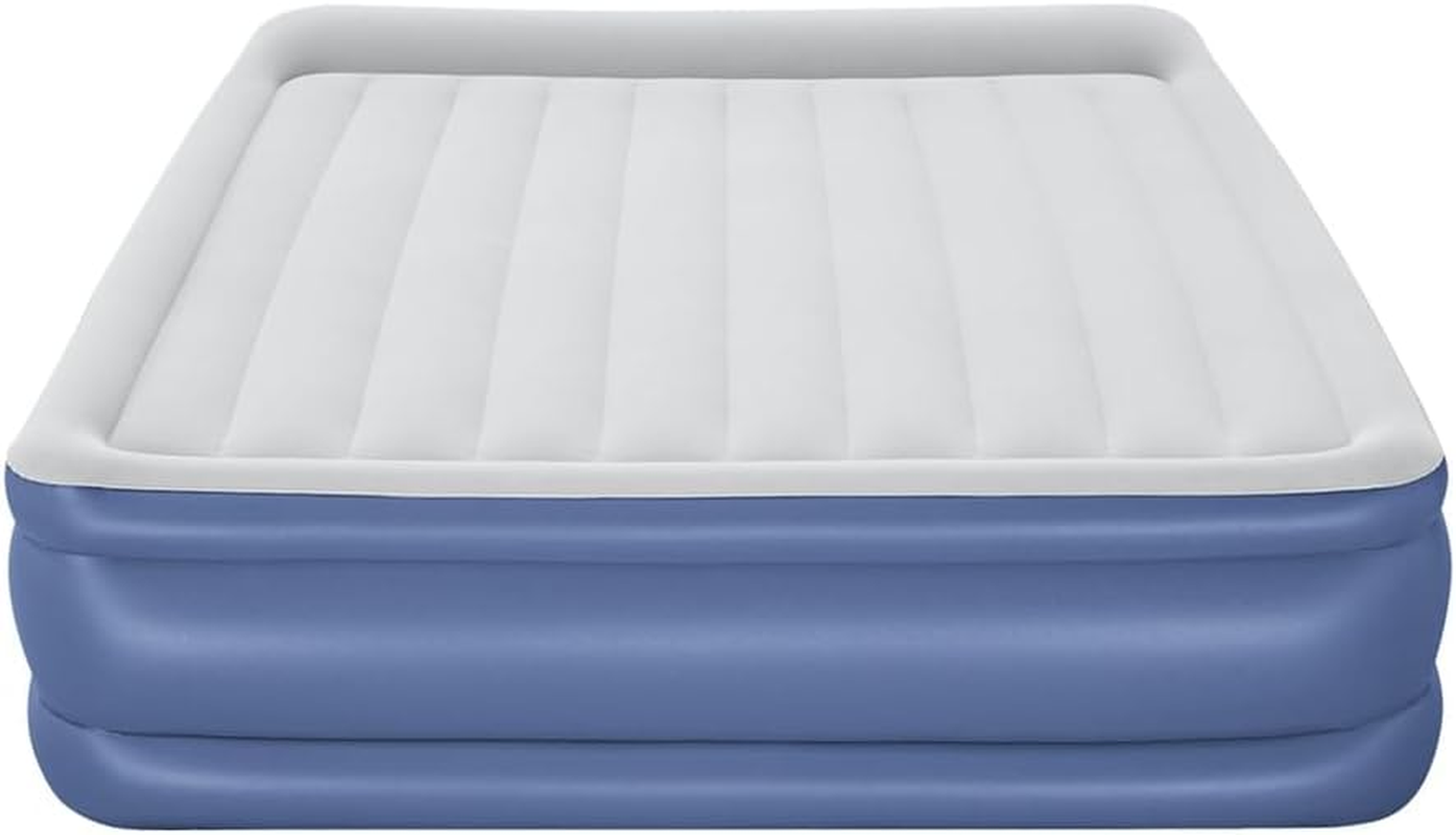 Bestway King Air Mattress with AC Pump, Camping Inflatable Bed Beds Blow up Sleeping Airbed Indoor Outdoor Hiking Travel Holiday Car Airbeds, Carry Bag Pillow Flocked Surface Blue image number 1