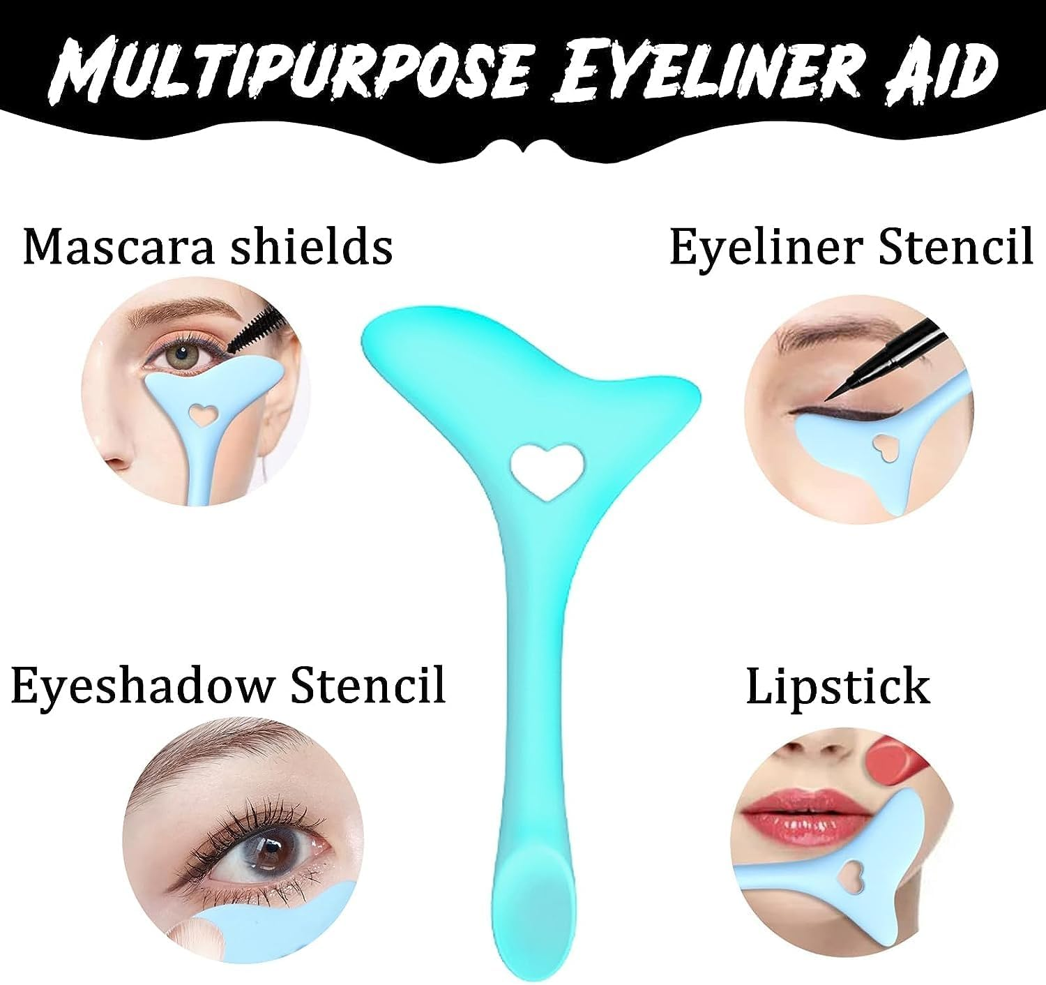 2Pcs Multifunctional Eyeliner Stencils, Eye Makeup Tool Set Wing Eyeliner Aid Silicone Beauty Ruler as Eyelash Shield/Eyebrow Shaping/Jaw Line/Lip Line for Beginners (Purple)