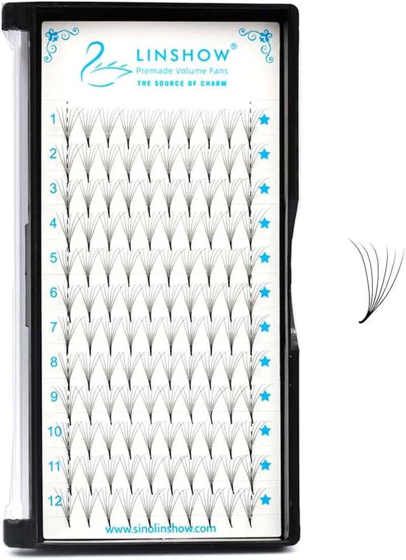 Linshow Premade Fans 0.07Mm 8-15Mm Length C/D Curl Long Stem 4D/5D/6D/10D Promade Volume Fans Pointy Base Root Faux Mink Eyelash Extensions for Natural Look (4D C Curl, 10Mm)