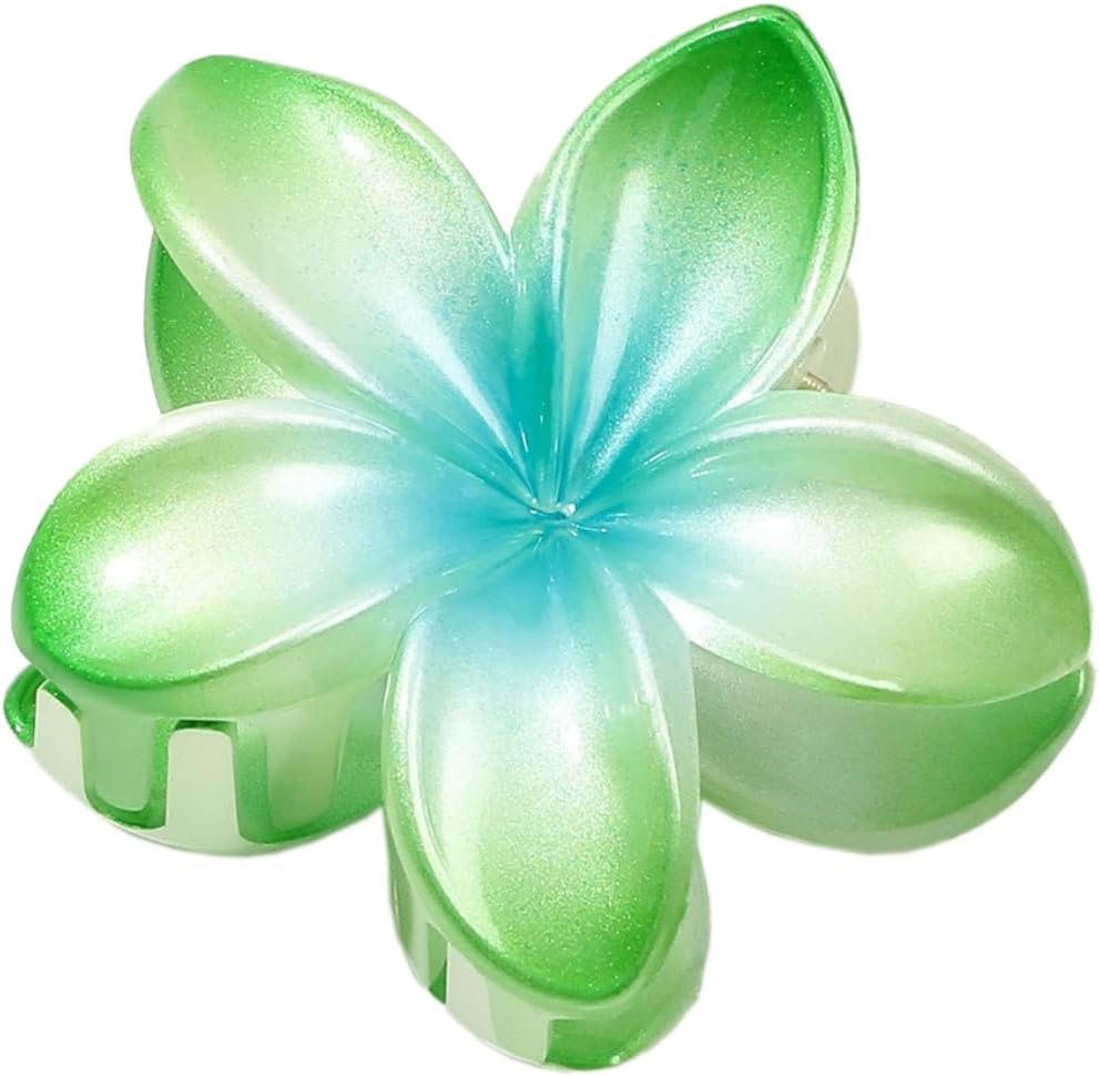 Blausky Pack of 1 Acrylic Flower Hair Clips, Hawaiian Plumeria Hair Clip, Large Flower Hair Clips, Claw Clip, Non-Slip Flowers Hair Accessories for Women and Women, Thick/Thin Hair, Green image number 2