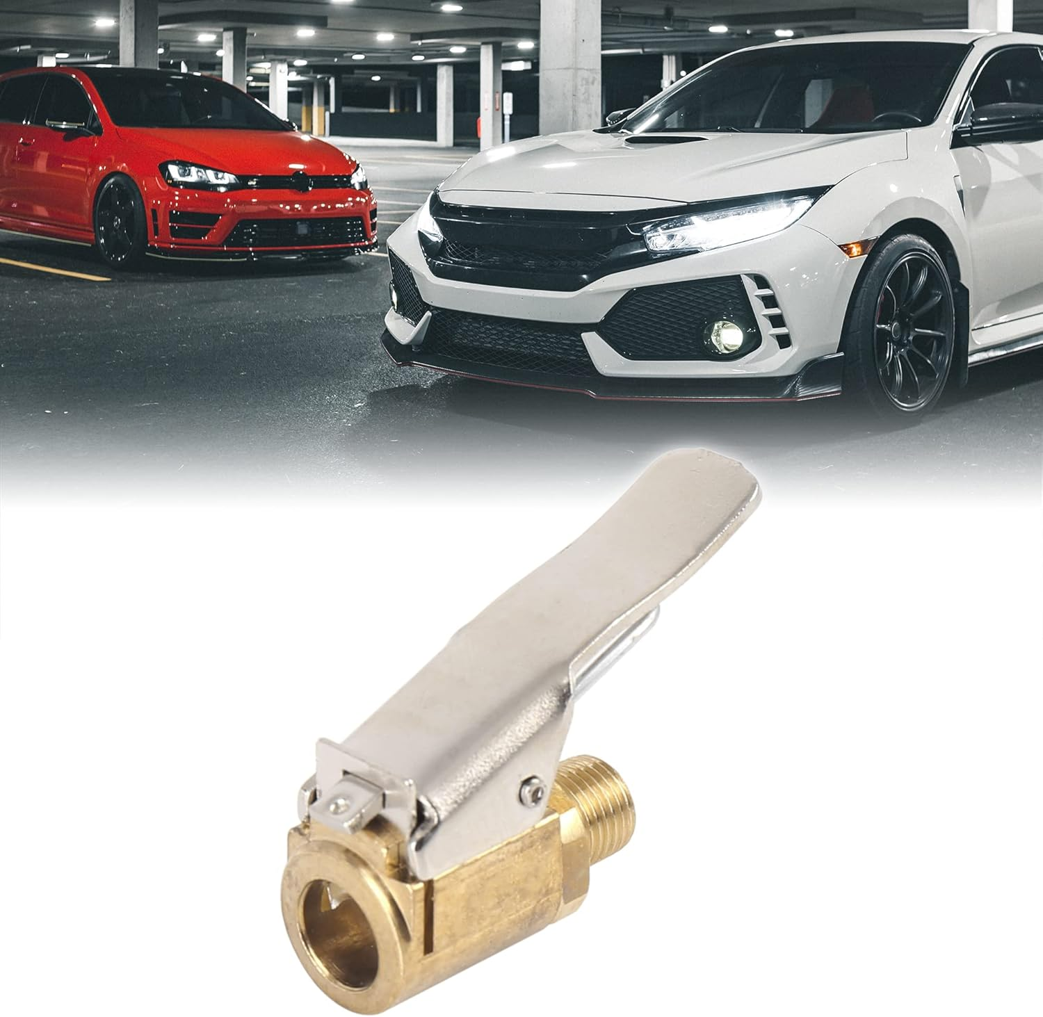 X AUTOHAUX Tire Chuck with Clip Adapter Air Chuck Tire Inflator Compressor Pump Connect Accessories Gold Tone for Vehicle image number 3