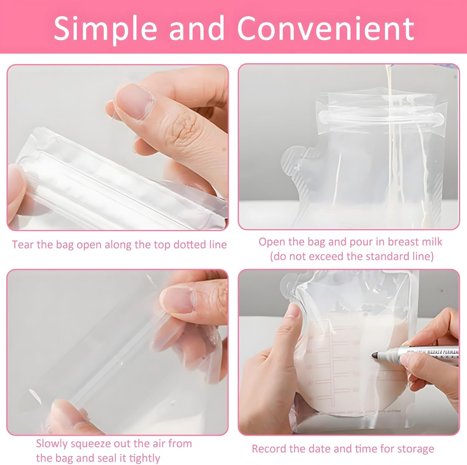 Breast Milk Storage Bags, 120 Pack Disposable Leakproof Breastmilk Storage Bags, 250Ml Capacity, Double Track Seal, Pre-Sterilised, BPA Free image number 6