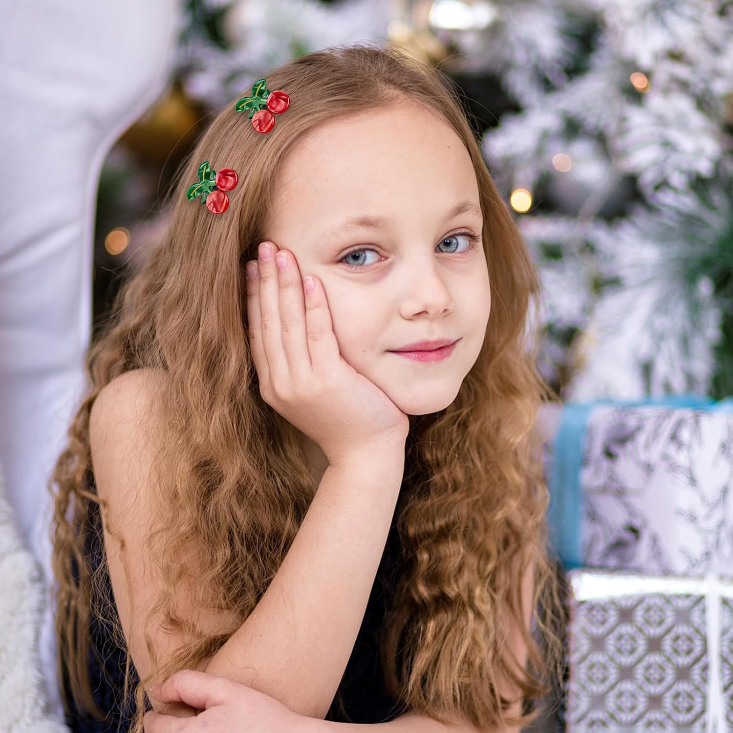 THXFUNAREA Pack of 2 Hair Accessories, Strawberry Hair Pin for Children, Strawberry Headband, Ponytail Hair Scrunchie Set, Cute Hair Clips, Fruit Resin, Cute Hair Clips, Headwear Styling Tools (Red) image number 2