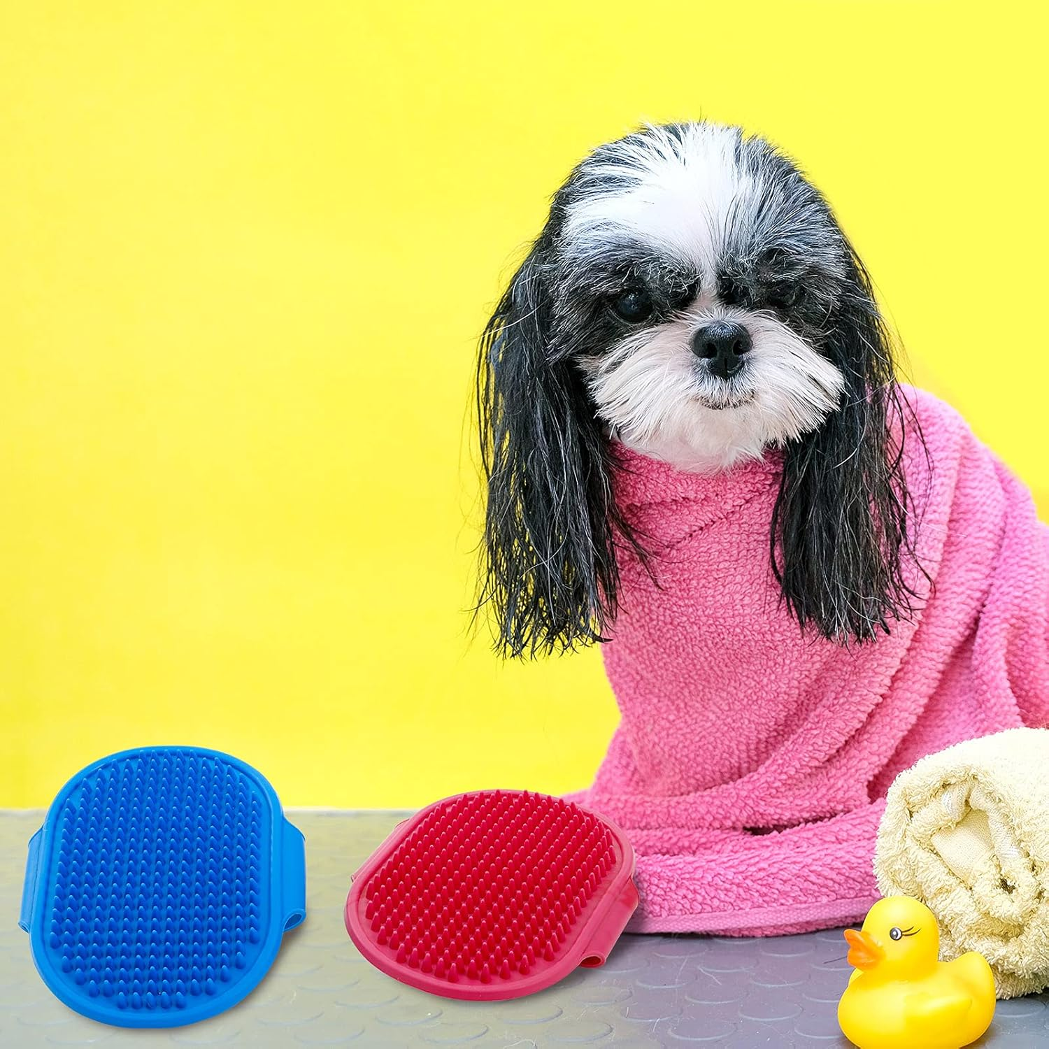 Heyu-Lotus Dog Bath Brush, 2 Pcs Pet Bath Brush with Adjustable Ring Handle, Soothing Massage Rubber Comb for Long Short Haired Dogs and Cats(Blue and Rose) image number 3