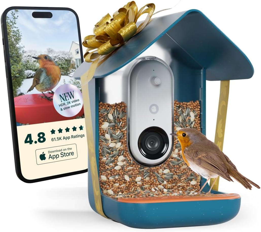 Bird Buddy Non Solar Smart Bird Feeder with Camera - Ai Bird Species Identification, 5Mp Photos, 2K Hd Video Live Stream Camera, Battery-Powered Charging, 2.8In Focus - Blue