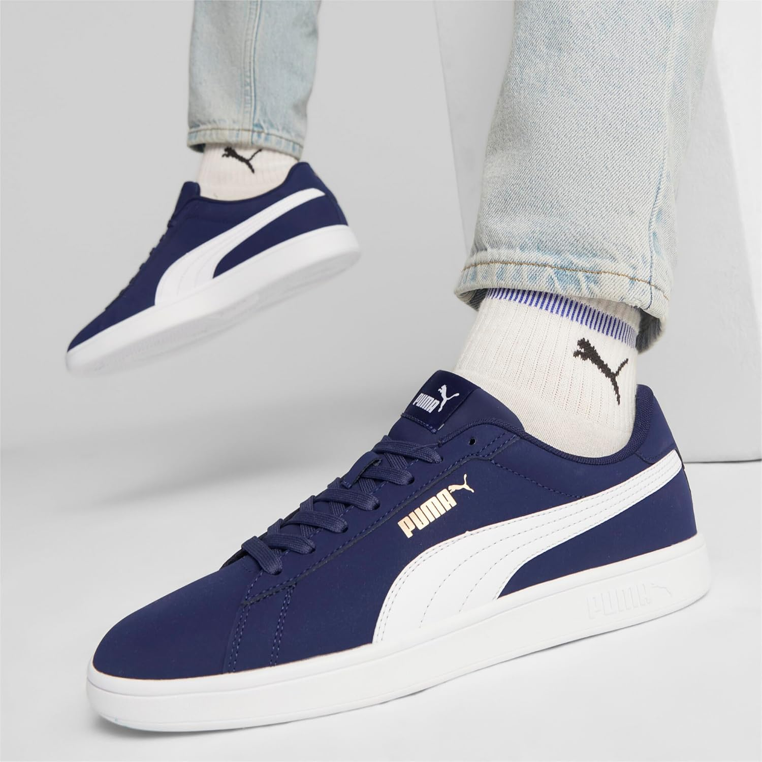 Puma Unisex Smash 3.0 Buck Sneaker, Navy/White/Gold, US 12 image number 5