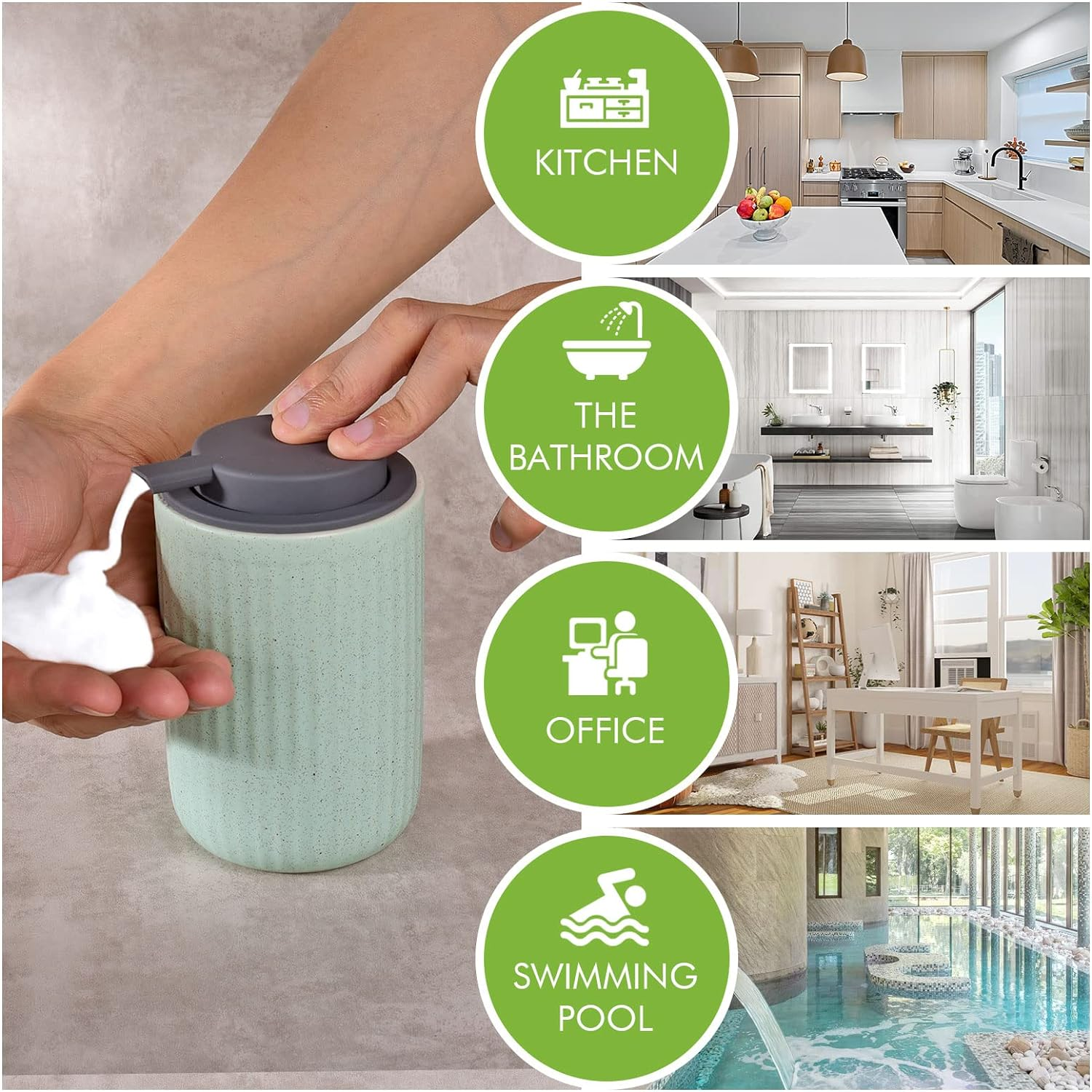 Foam Dispenser - Hand Pump Dispenser Beige Foaming Soap Dispenser Ceramic Dish Liquid Dispenser for Kitchen Bathroom Hand Wash Bottle (13.5Oz/400Ml Light Green) image number 6