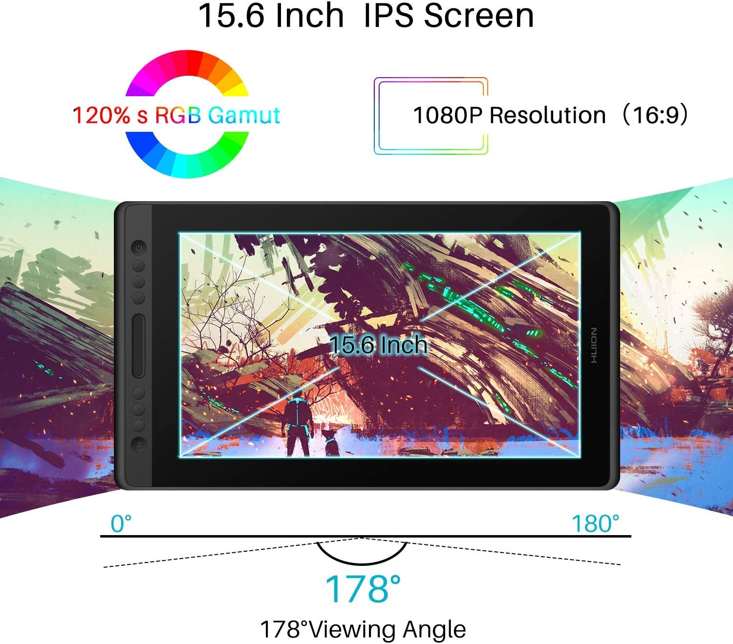 HUION Kamvas Pro 16 Drawing Tablet 15.6 Inch Pen Display Graphic Tablets with Screen, Full-Laminated Technology 8192 Levels Pen Pressure 120% Srgb, Compatible with Chromeos, Windows and Macos image number 5