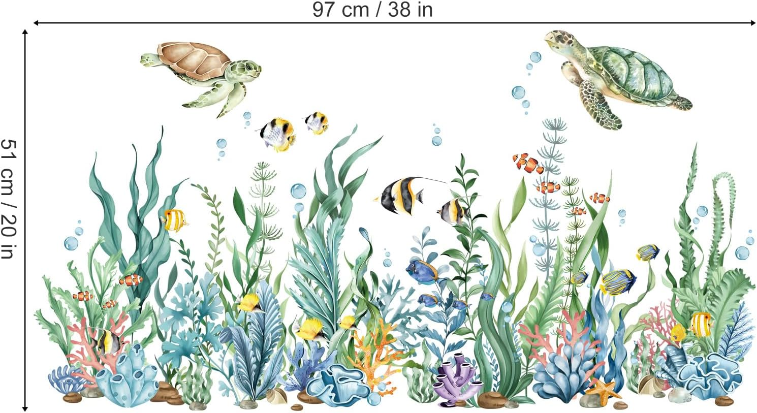 Decalmile Summer under the Sea Seaweed Double Sided Window Clings Ocean Grass Turtle Fish Window Decals Anti-Collision Glass Window Doors Window Stickers