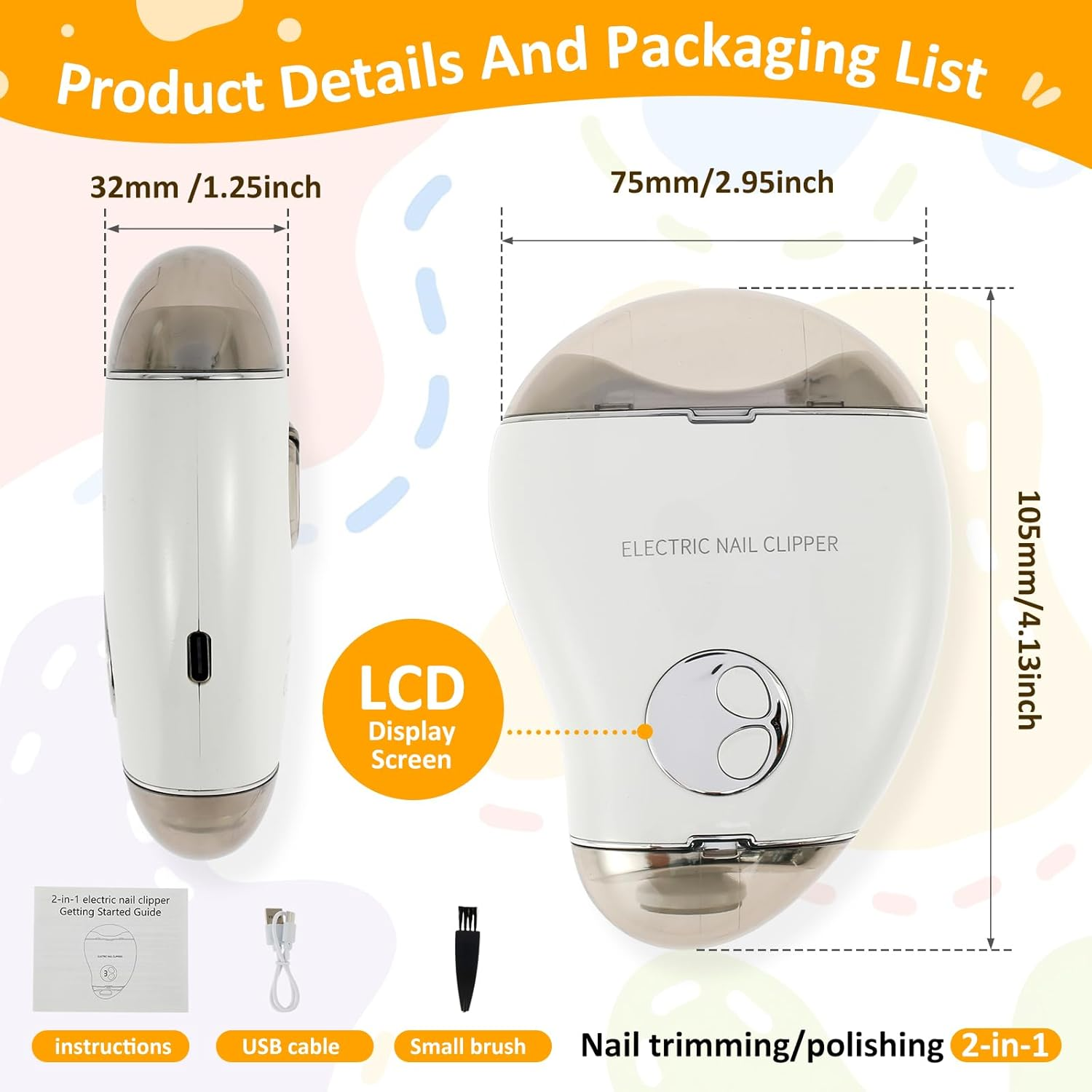 Electric Nail Clipper, 3 Speeds Levels Electric Nail Trimmer with Nail Clip Storage Rechargeable Automatic Nail Clipper Portable Electric Fingernail Cutter Safety Fingernail Trimmer for Adult Kids (White) image number 4