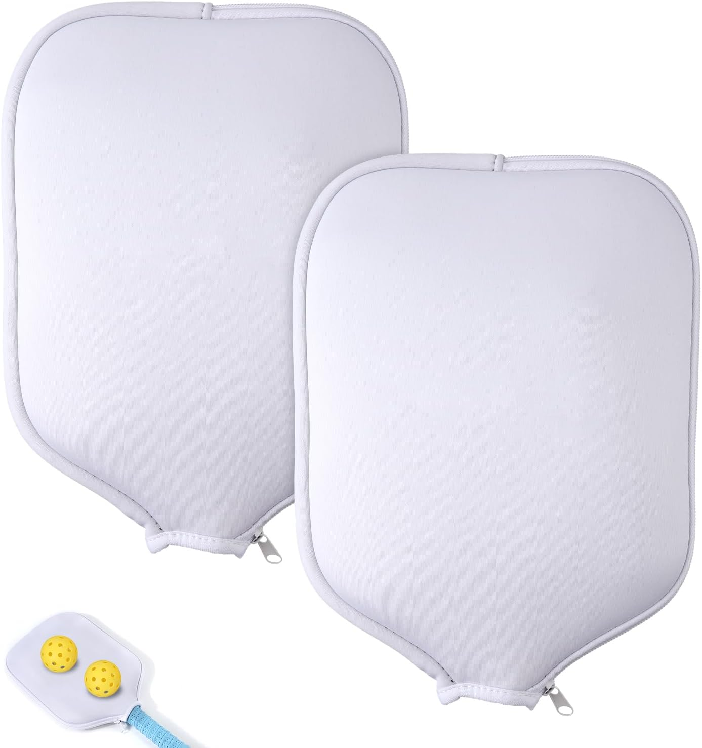 PEUTIER 2Pcs Pickleball Paddle Covers, Waterproof Neoprene Pickle Ball Covers Protective Pickleball Racket Holder Sleeve with Zipper Fits Most Paddle Racket (White) image number 5