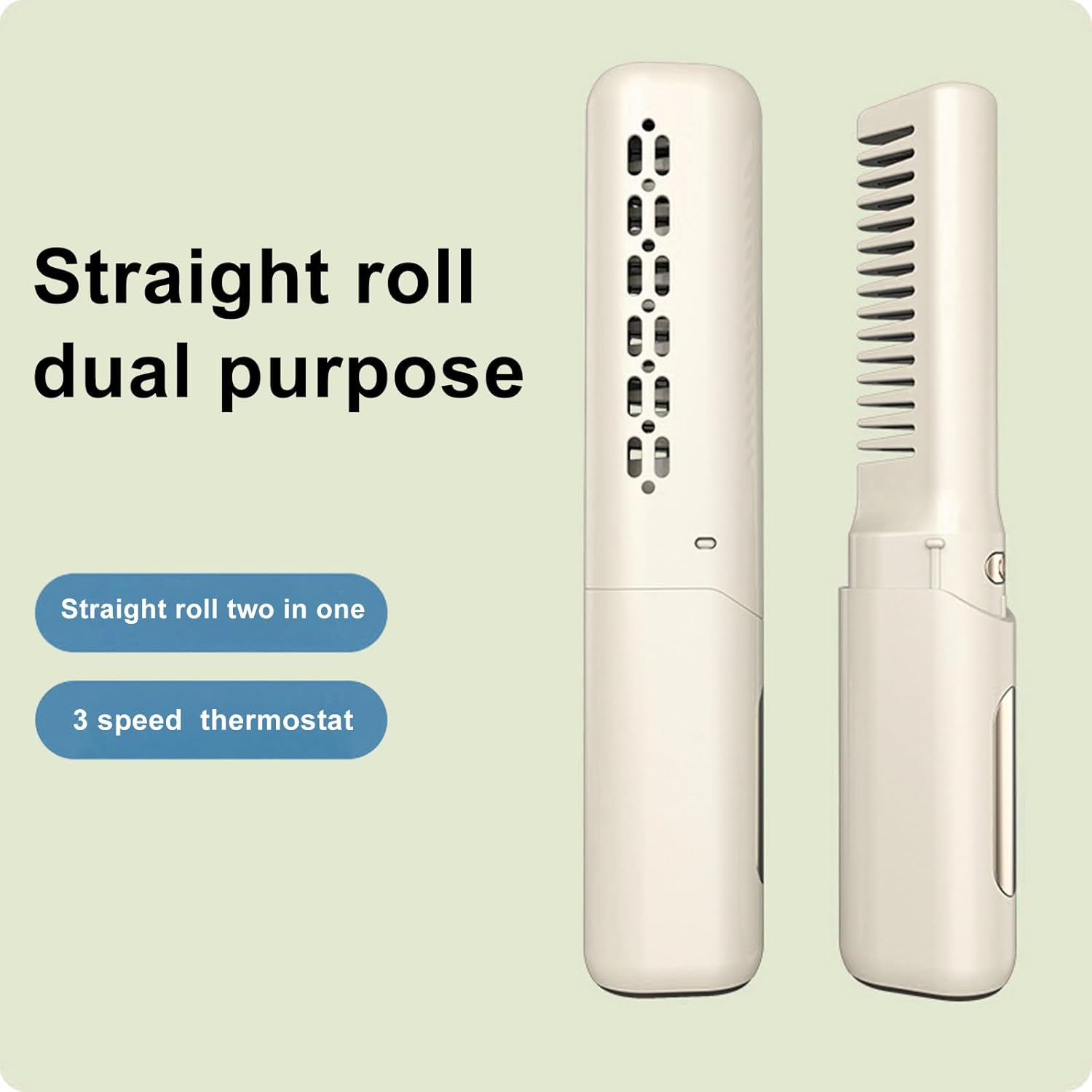 Rechargeable Mini Hair Straightener, Portable Straightening Brush, anti Scald Type C Cordless Hair Straightener with 3 Adjustable Temperature for All Hair Types (Khaki) image number 1