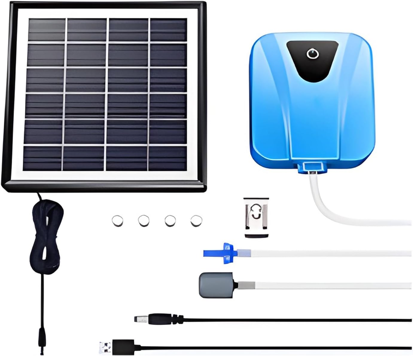 Meichoon Solar Water Air Pump Oxygenator USB Oxygen Pump Silent with Aquarium Oxygenator Tube and Bubble Rock Outdoor Pond Gardening Water Circulation MY05 image number 1