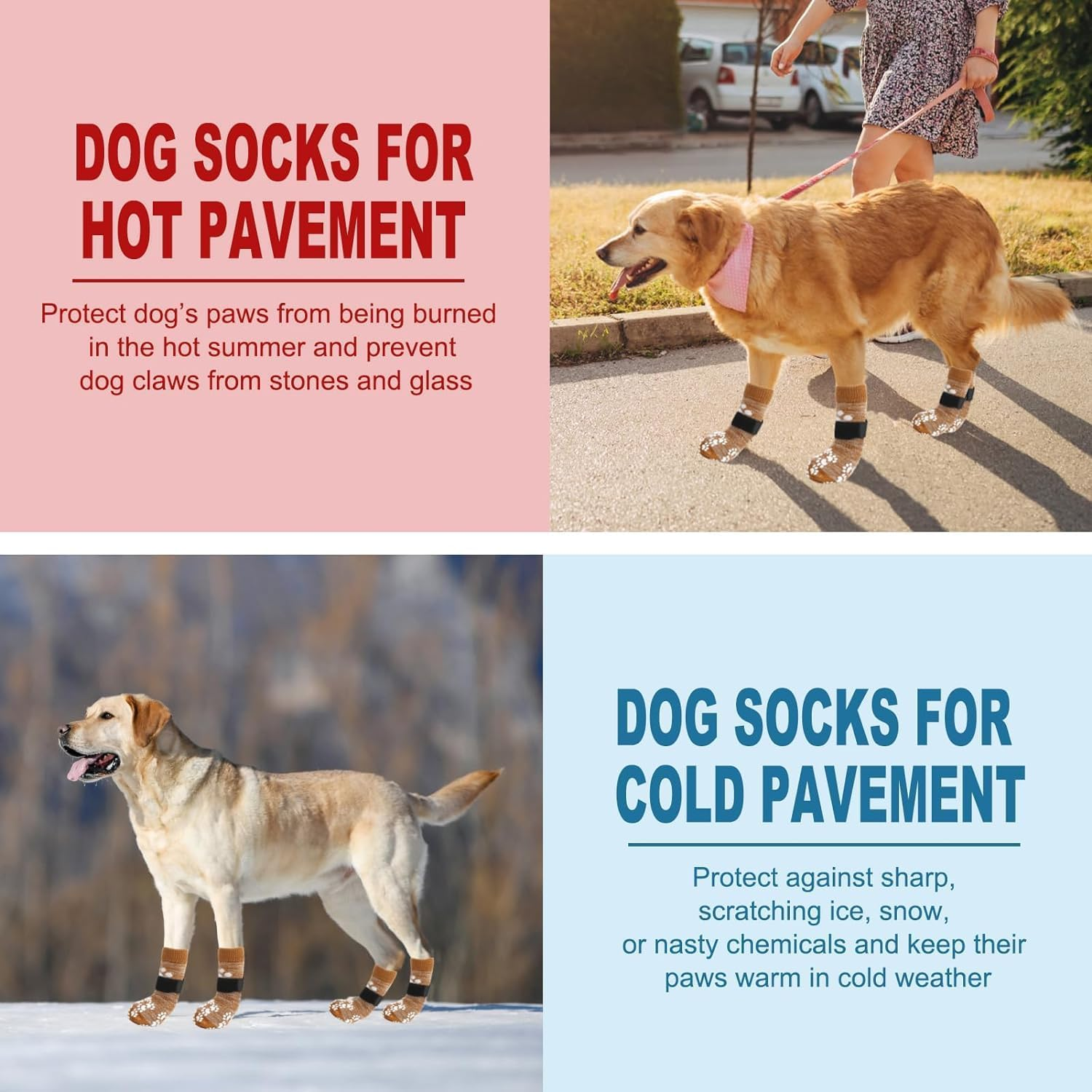 Double Side Anti-Slip Dog Socks - Dog Shoes for Hot Pavement, Adjustable Pet Paw Protector, Traction Control Non-Skid for Indoor on Hardwood Floor Wear,Dog Booties for Outdoor (Yellow, L) image number 5