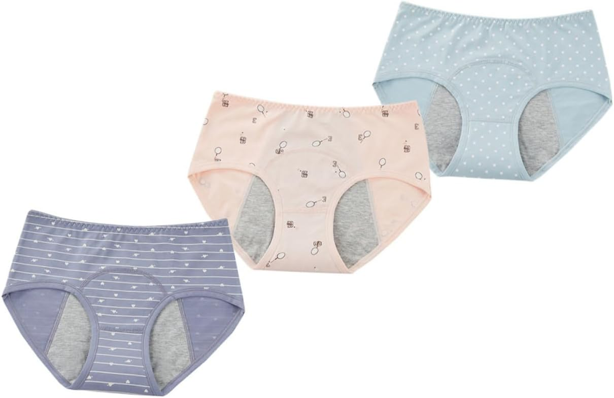 3Pcs Menstrual Underpants for Women Medium Waist Safety Pants Cloth Underwear Leak Shrimp Lake Blue Gray Blue image number 6