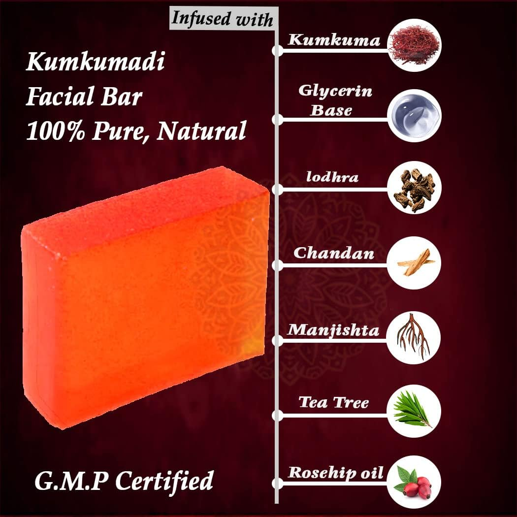 Seyal Kumkumadi Facial Soap Bar for Skin Whitening with Kesar, Chandan, Manjishta & Rose | Pure Glycerin Base | SLS, Paraben, Gmo-Free -100G