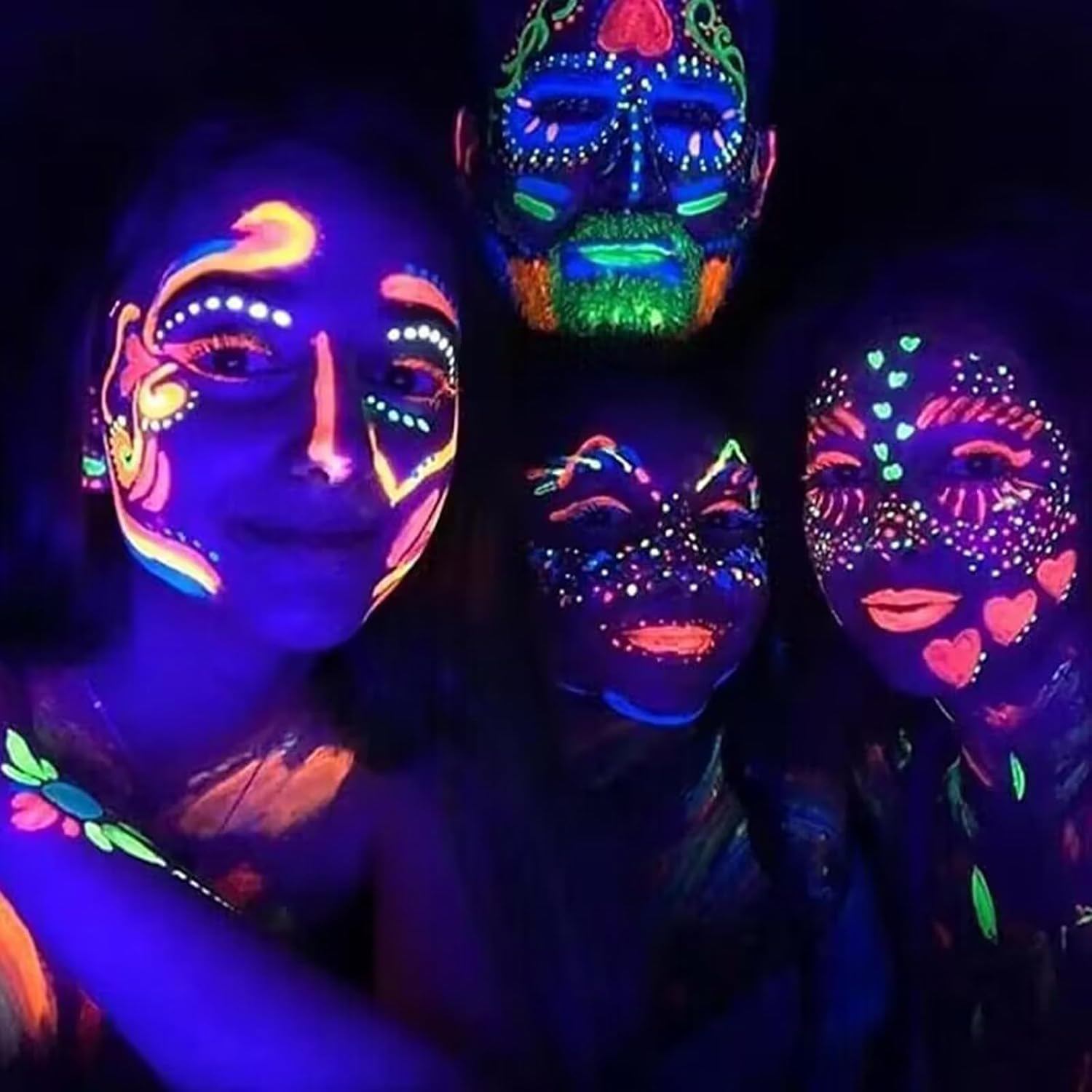 Glow in the Dark Paint-12 Colors 60G Crayons Body and Face Painting Kit Glow under UV Light,Non-Toxic Makeup for Halloween Masquerades Christmas Party Supplies image number 6