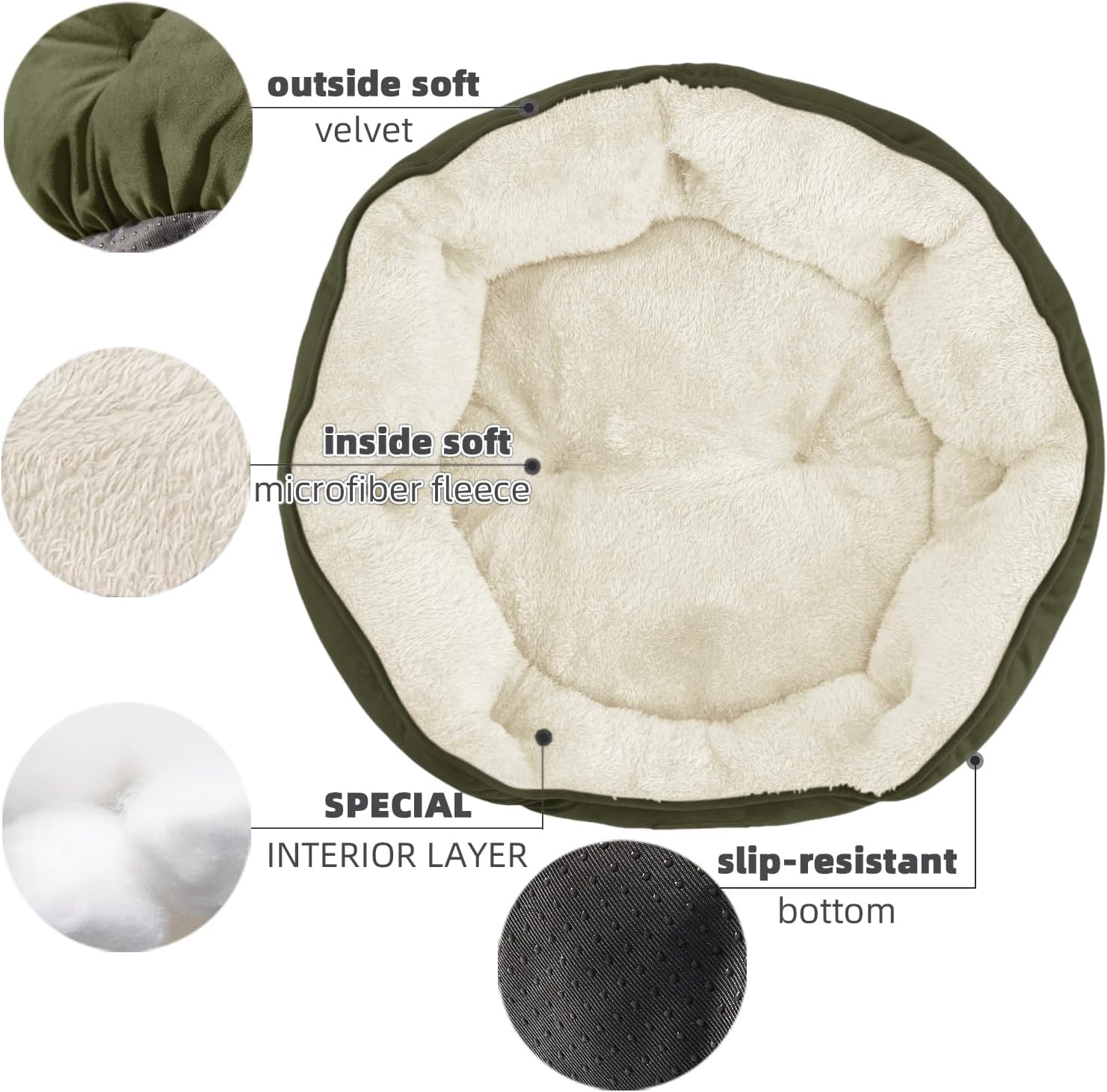 Asvin Medium Dog Bed for Medium Dogs, Cat Beds for Indoor Cats, Pet Bed for Puppy and Kitty, Extra Soft & Machine Washable with Anti-Slip & Water-Resistant Oxford Bottom, Green, 25 Inches image number 2