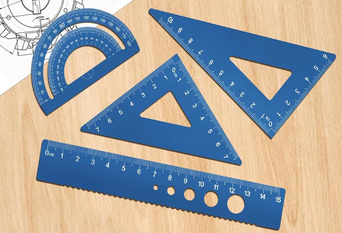 WADY 4 Pcs Metal Ruler, Triangular Scale Ruler Set, Metal Protractor, Aluminum Ruler, School Office Supplies, Precision Kit and Clear Markings,Long-Lasting Durability,For Most Your Measurement Needs image number 2