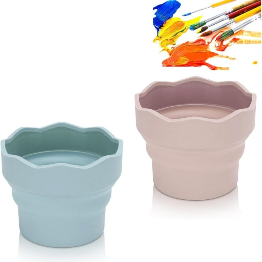 2PCS Collapsible Paint Brush Cleaner Cup,Silicone Handy Paint Cups for Painting Portable Silicone Washing Bucket Brush Holder Cleaner for Watercolor Oil Painting image number 6